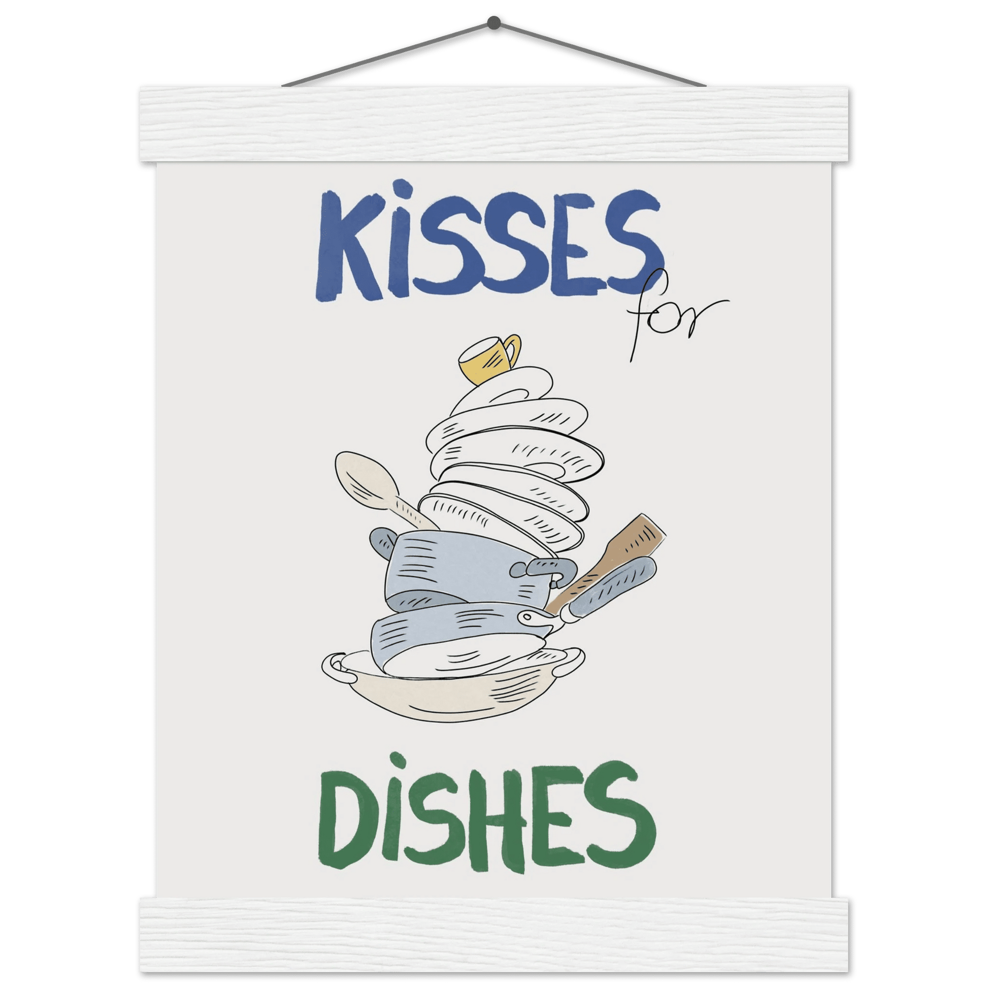 Kisses for Dishes Poster – Funny Kitchen Wall Art Print (Digital & Printed Options) - Evergreen Posters