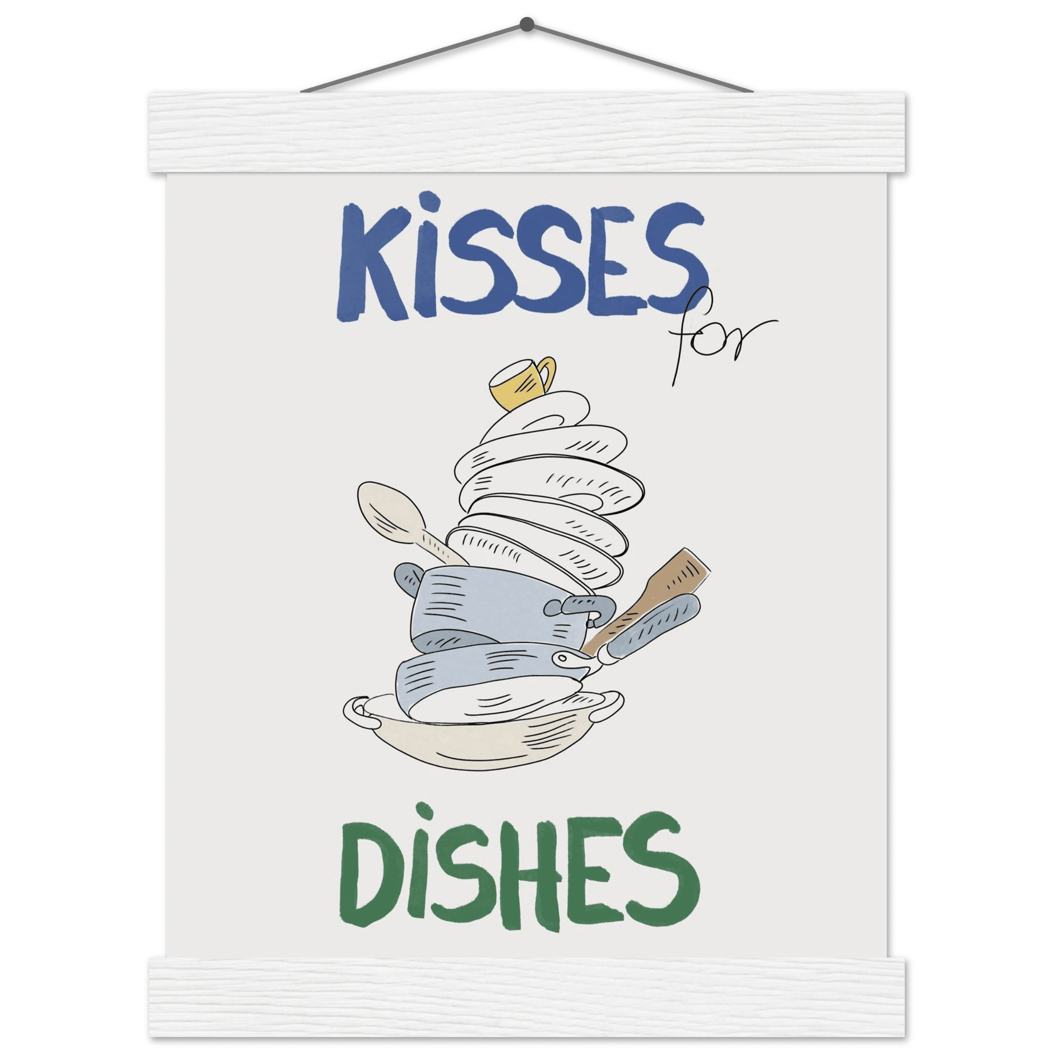 Kisses for Dishes Poster – Funny Kitchen Wall Art Print (Digital & Printed Options) - Evergreen Posters