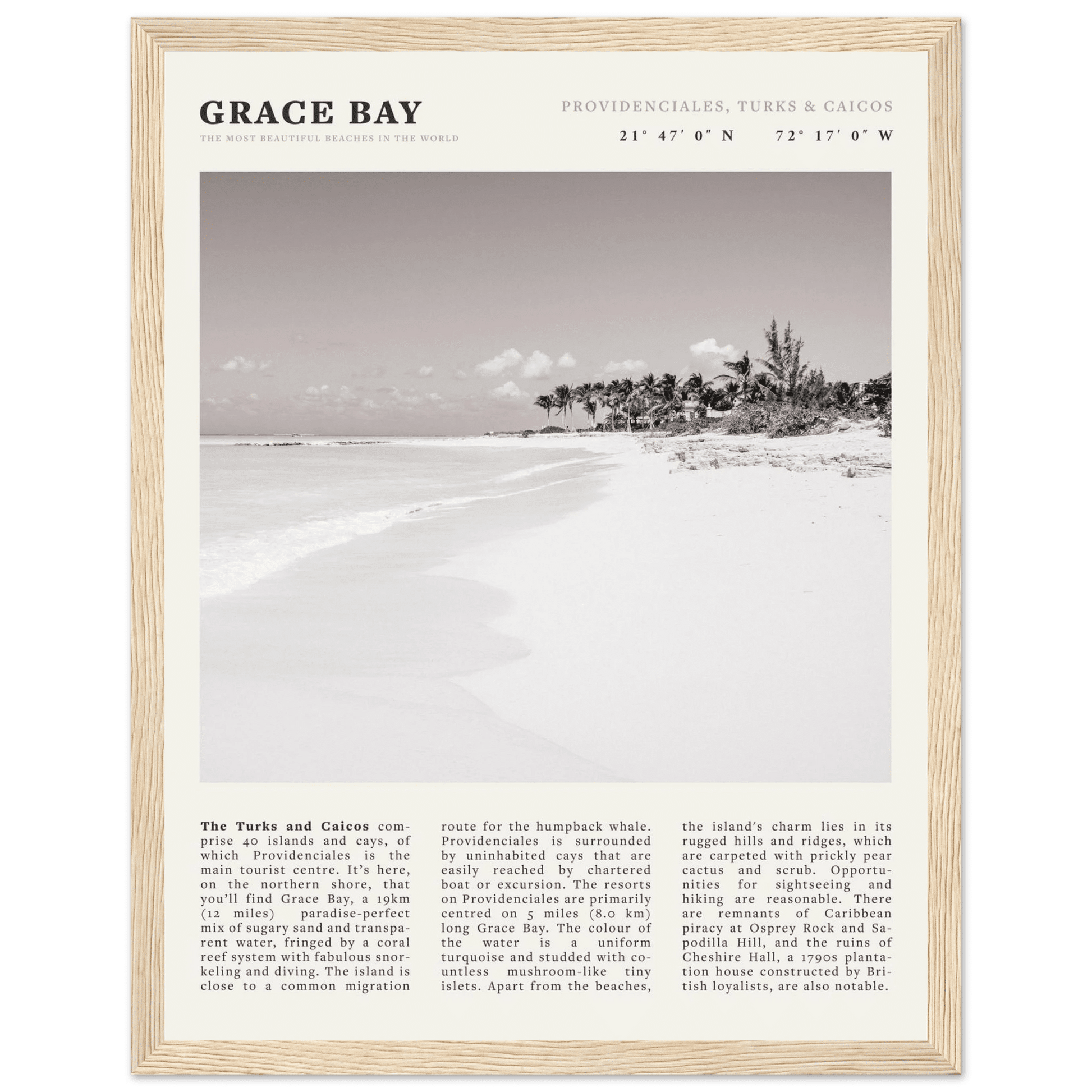 Grace Bay Poster | Black & White Turks & Caicos Wall Art | Caribbean Beach Print - Evergreen Posters