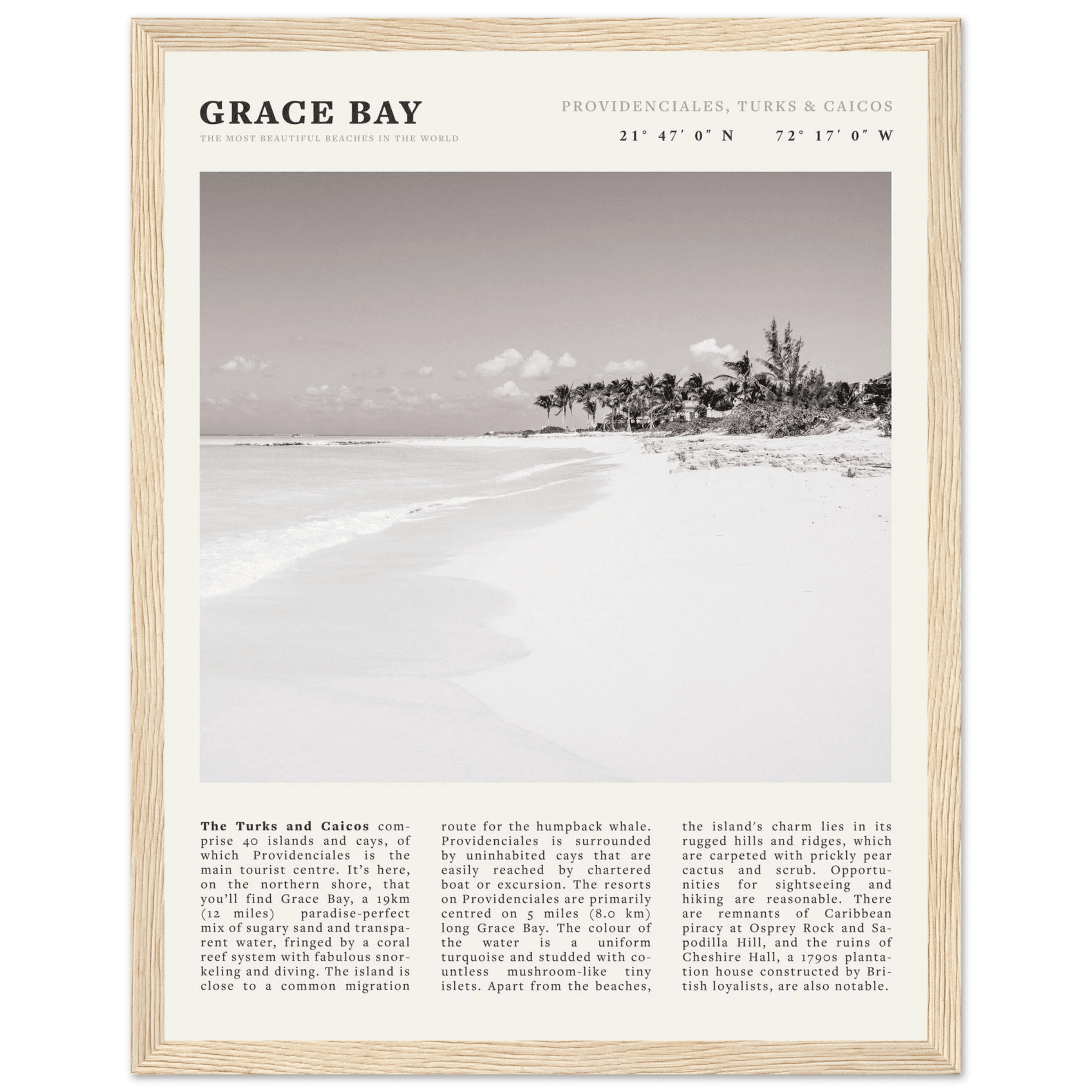 Grace Bay Poster | Black & White Turks & Caicos Wall Art | Caribbean Beach Print - Evergreen Posters