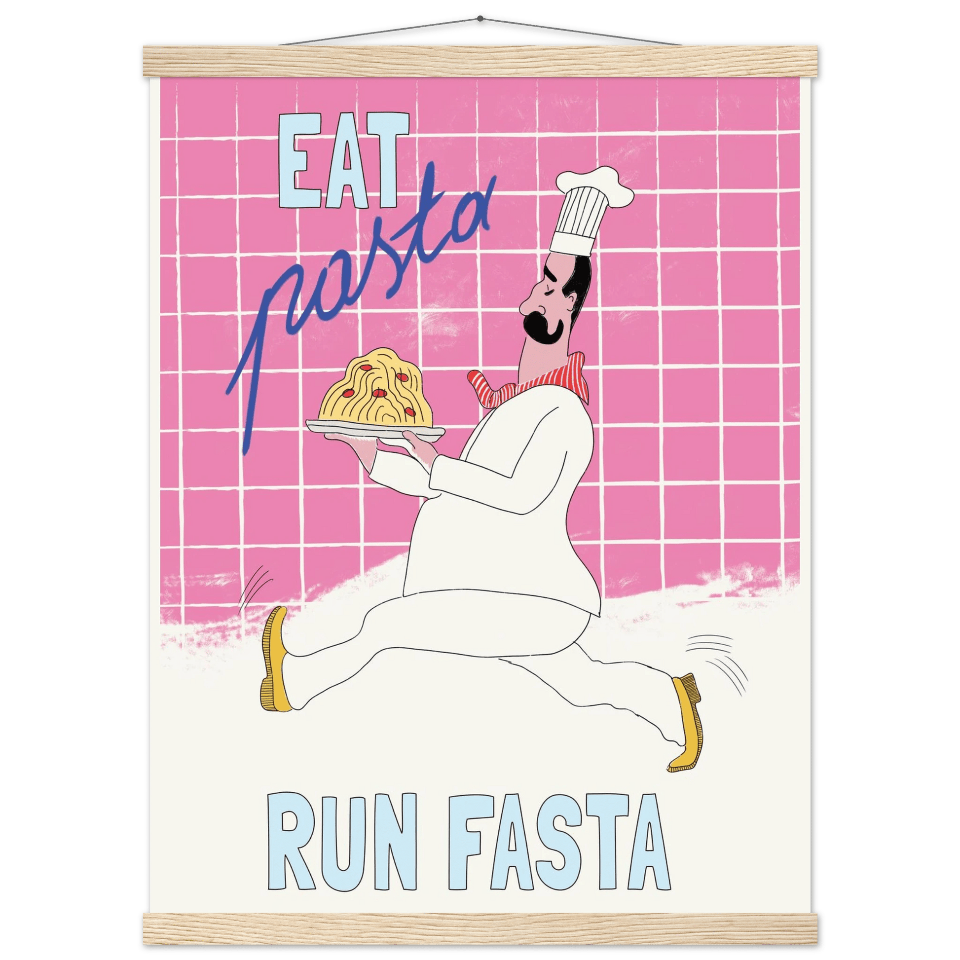 Eat Pasta Run Fasta Poster – Playful Kitchen Wall Art Print (Pink Edition) - Evergreen Posters