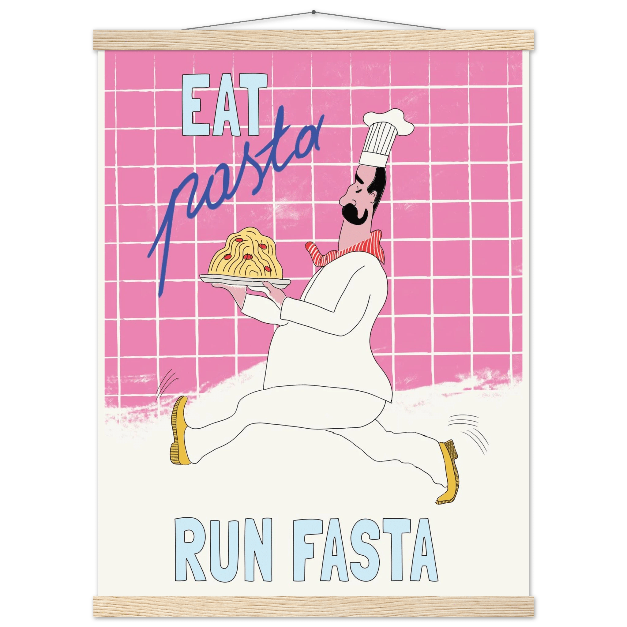 Eat Pasta Run Fasta Poster – Playful Kitchen Wall Art Print (Pink Edition) - Evergreen Posters
