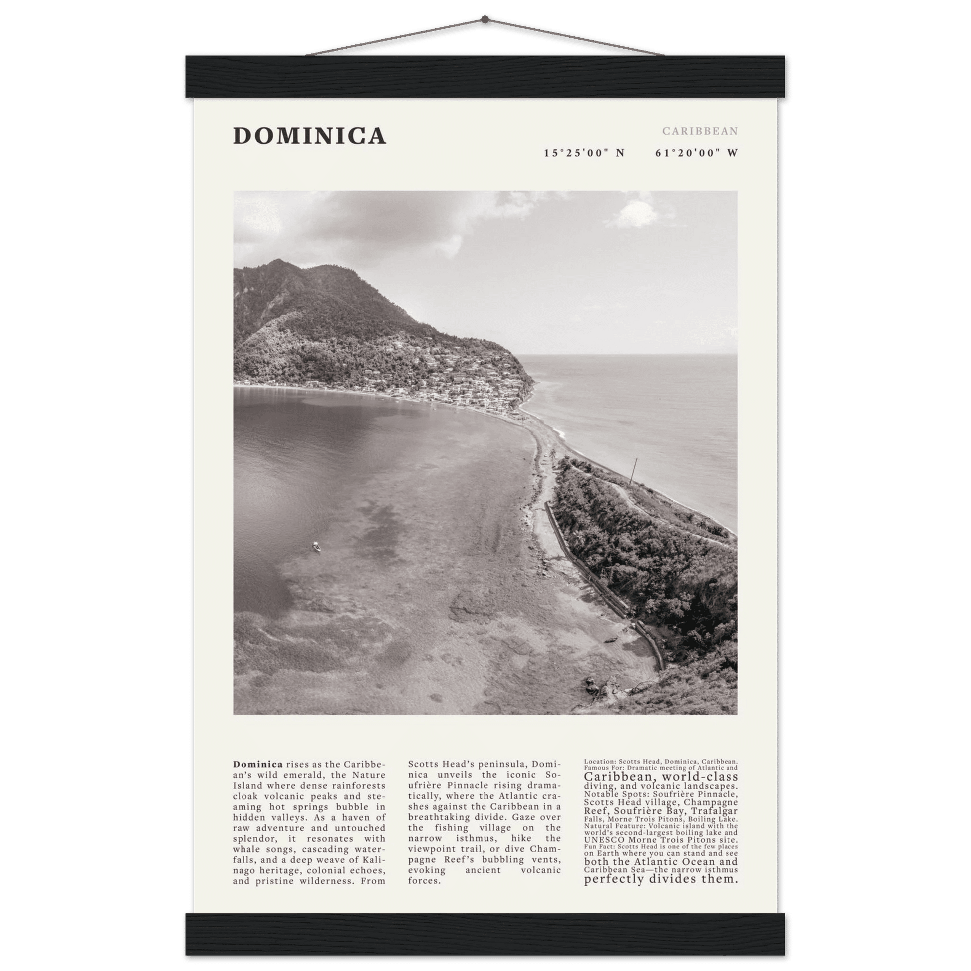 Dominica Poster Black and White – Vintage Caribbean Rainforest Island Print (Digital & Printed Options) - Evergreen Posters