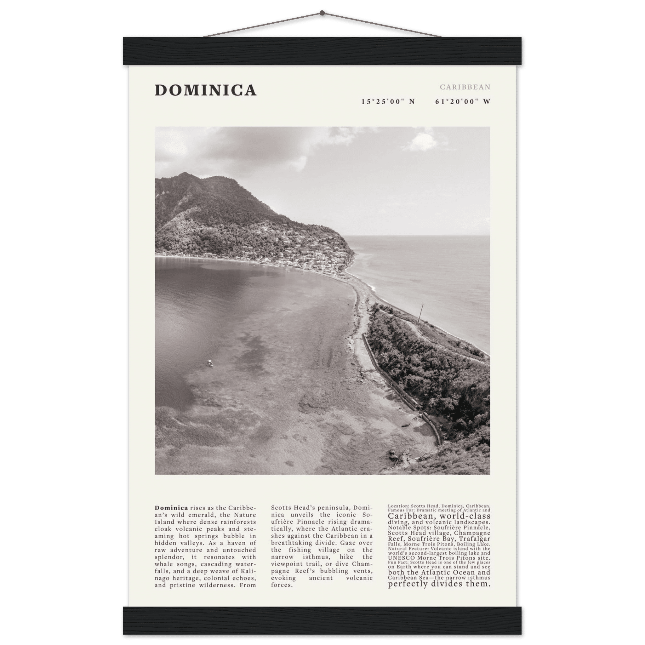 Dominica Poster Black and White – Vintage Caribbean Rainforest Island Print (Digital & Printed Options) - Evergreen Posters