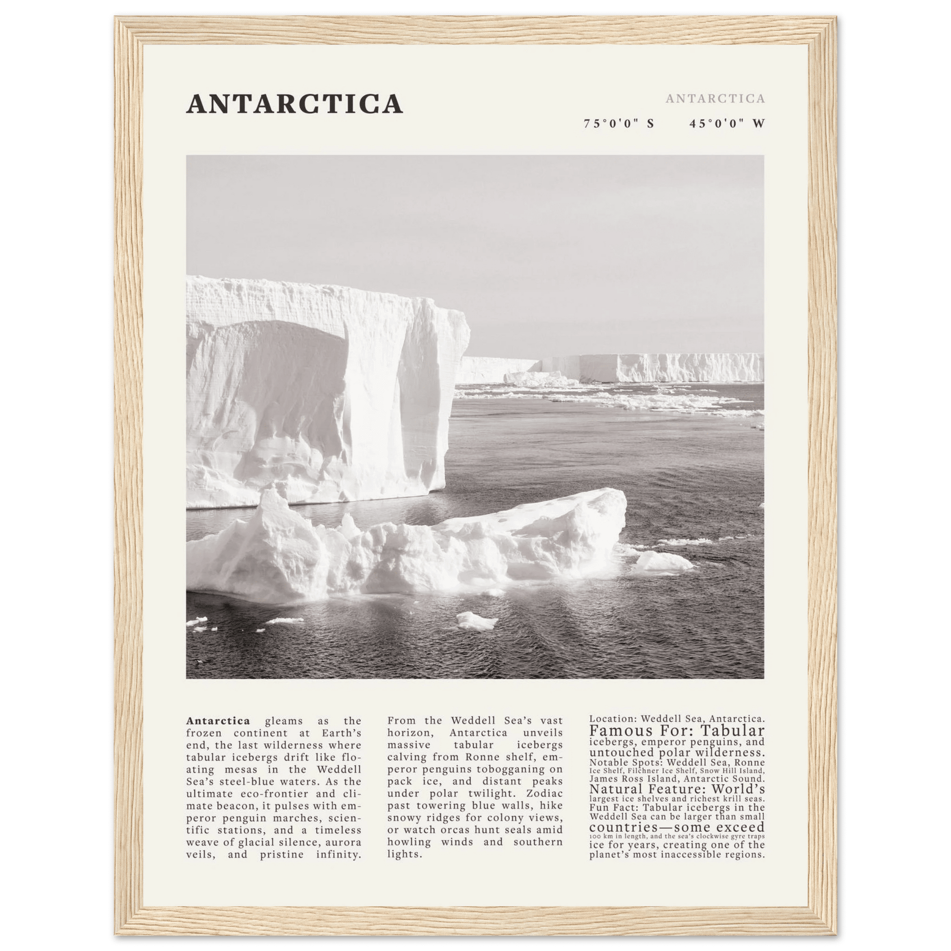 Antarctica Poster Black and White – Vintage Weddell Sea Iceberg Print (Digital & Printed Options) - Evergreen Posters
