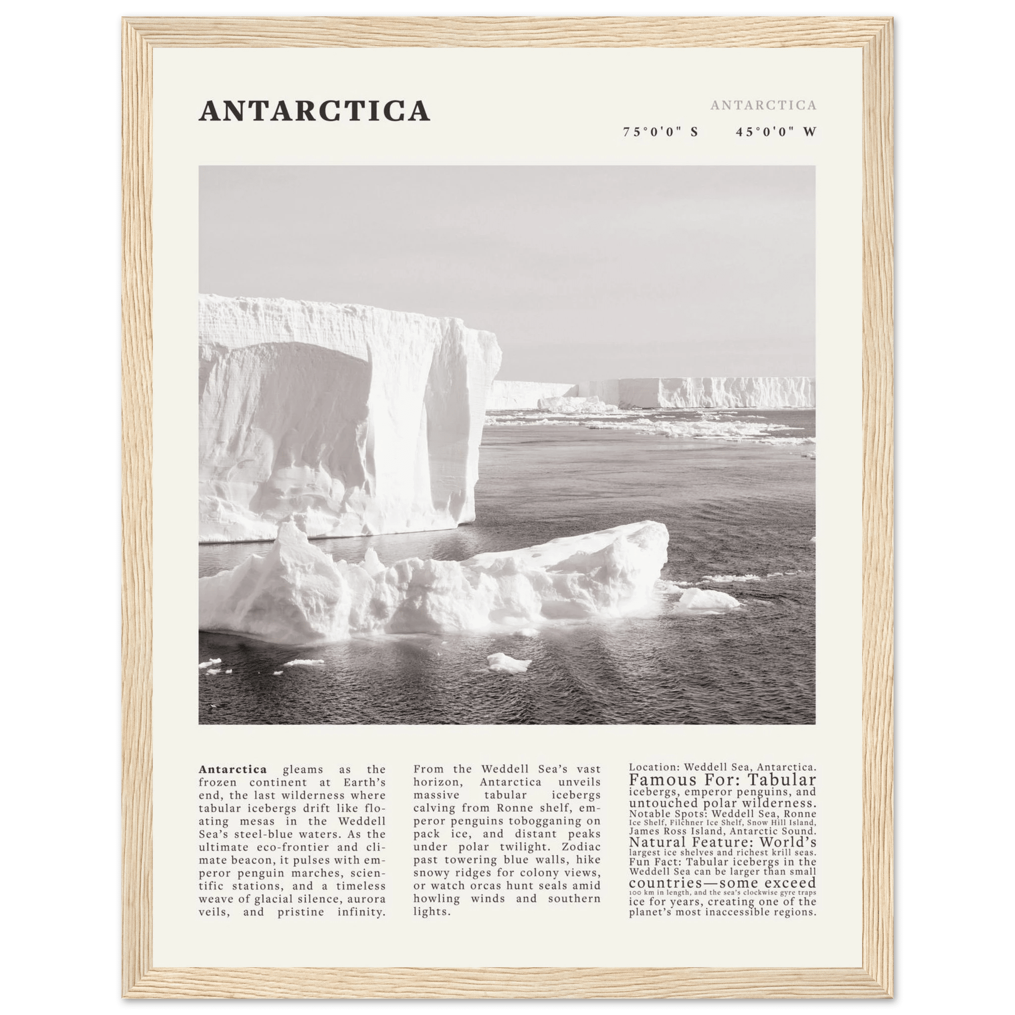 Antarctica Poster Black and White – Vintage Weddell Sea Iceberg Print (Digital & Printed Options) - Evergreen Posters