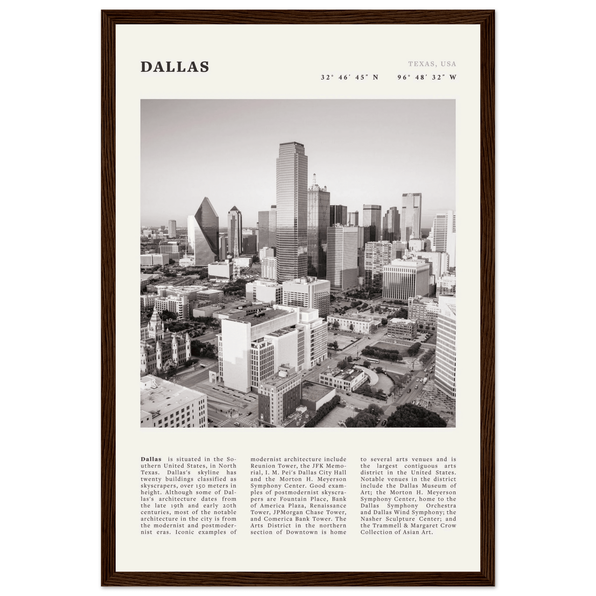 Dallas Poster | Black & White Texas Skyline Wall Art | City Travel Print Decor - Evergreen Posters