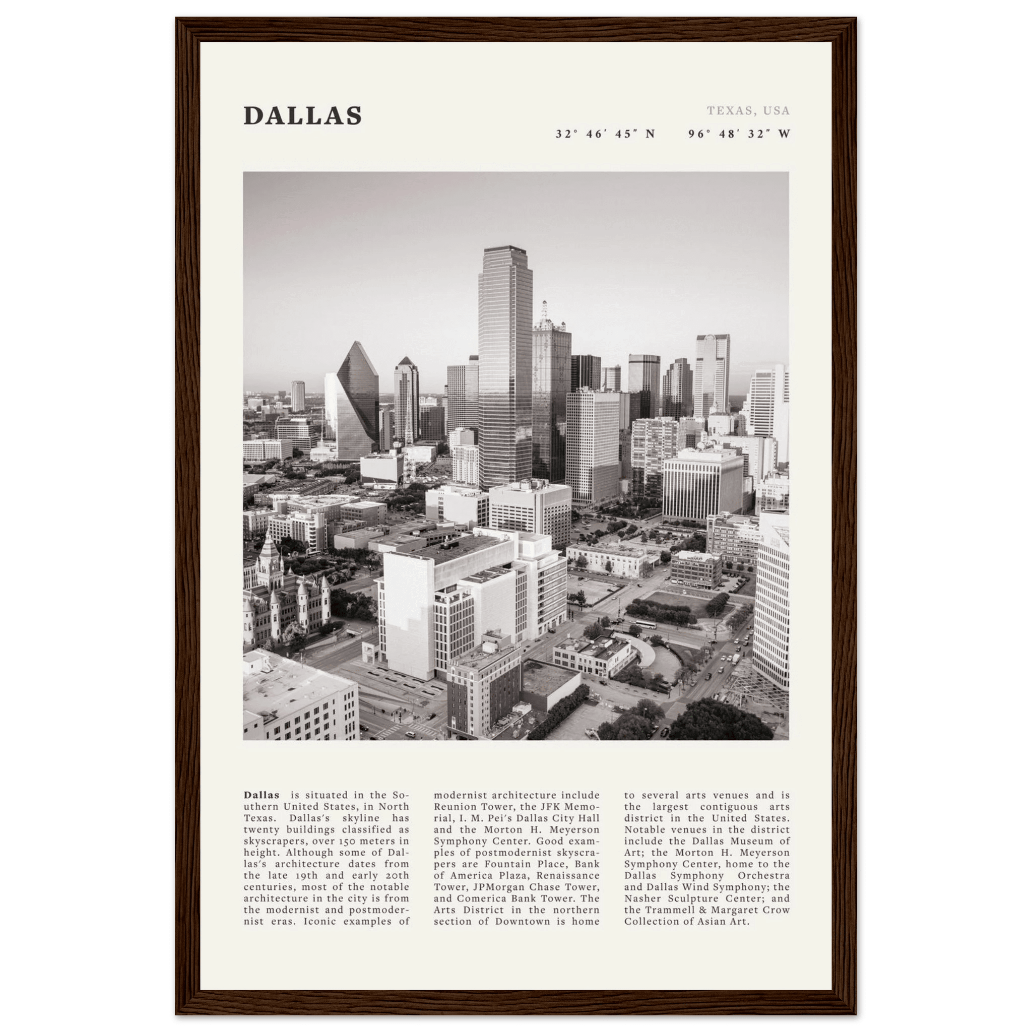 Dallas Poster | Black & White Texas Skyline Wall Art | City Travel Print Decor - Evergreen Posters