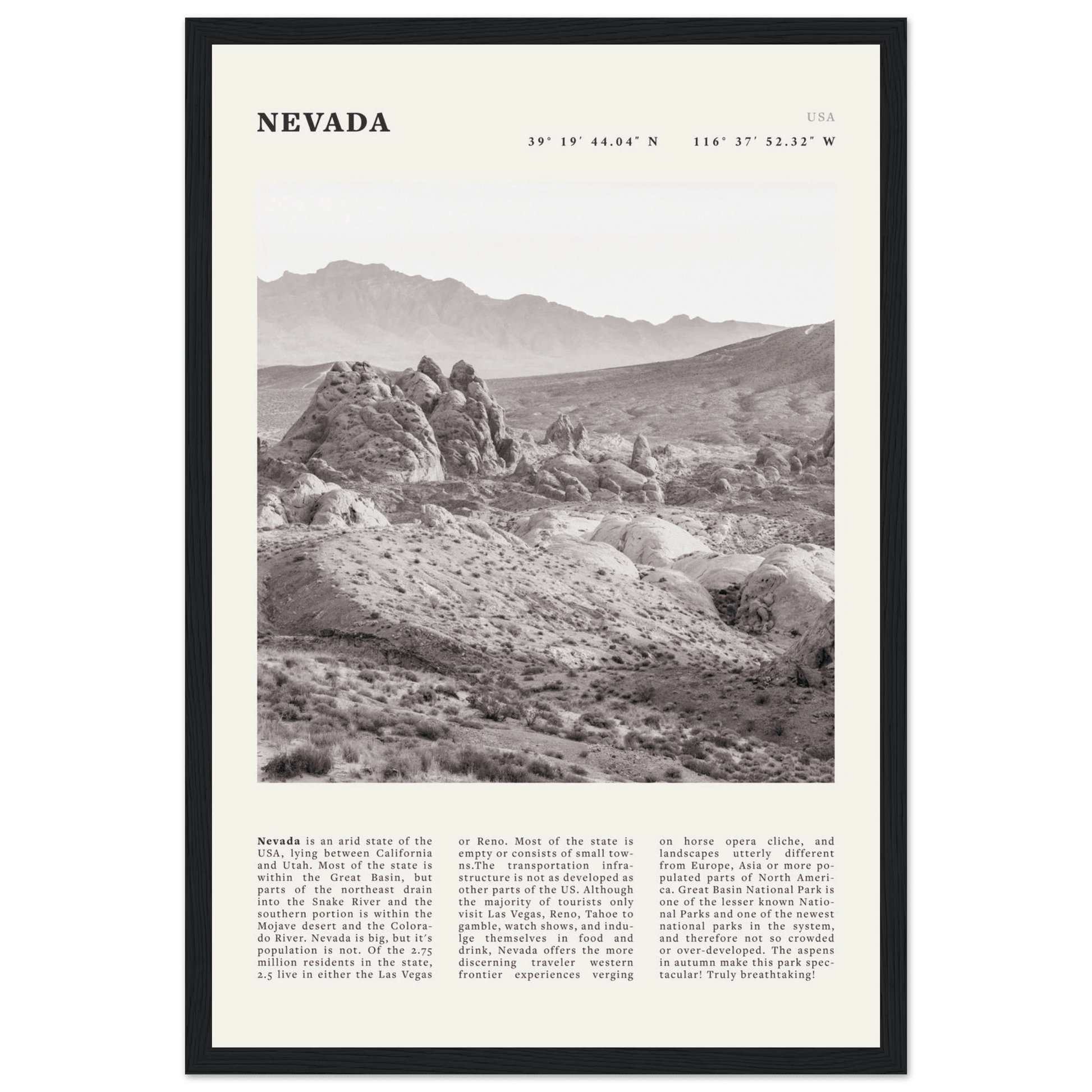 Nevada Poster | Black & White Desert Landscape Wall Art | USA Travel Print Decor - Evergreen Posters