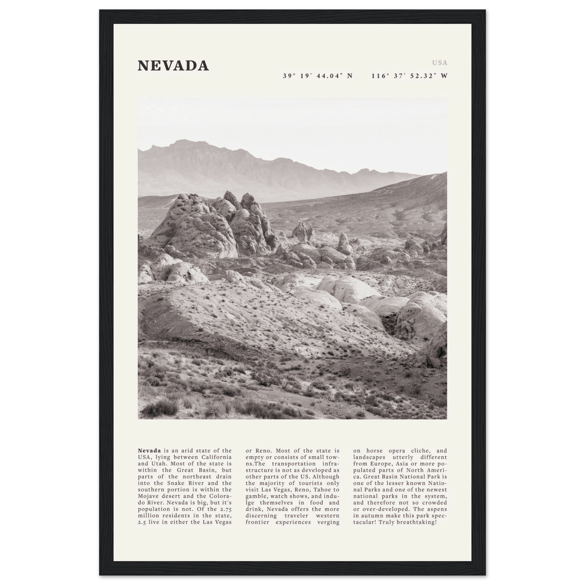 Nevada Poster | Black & White Desert Landscape Wall Art | USA Travel Print Decor - Evergreen Posters