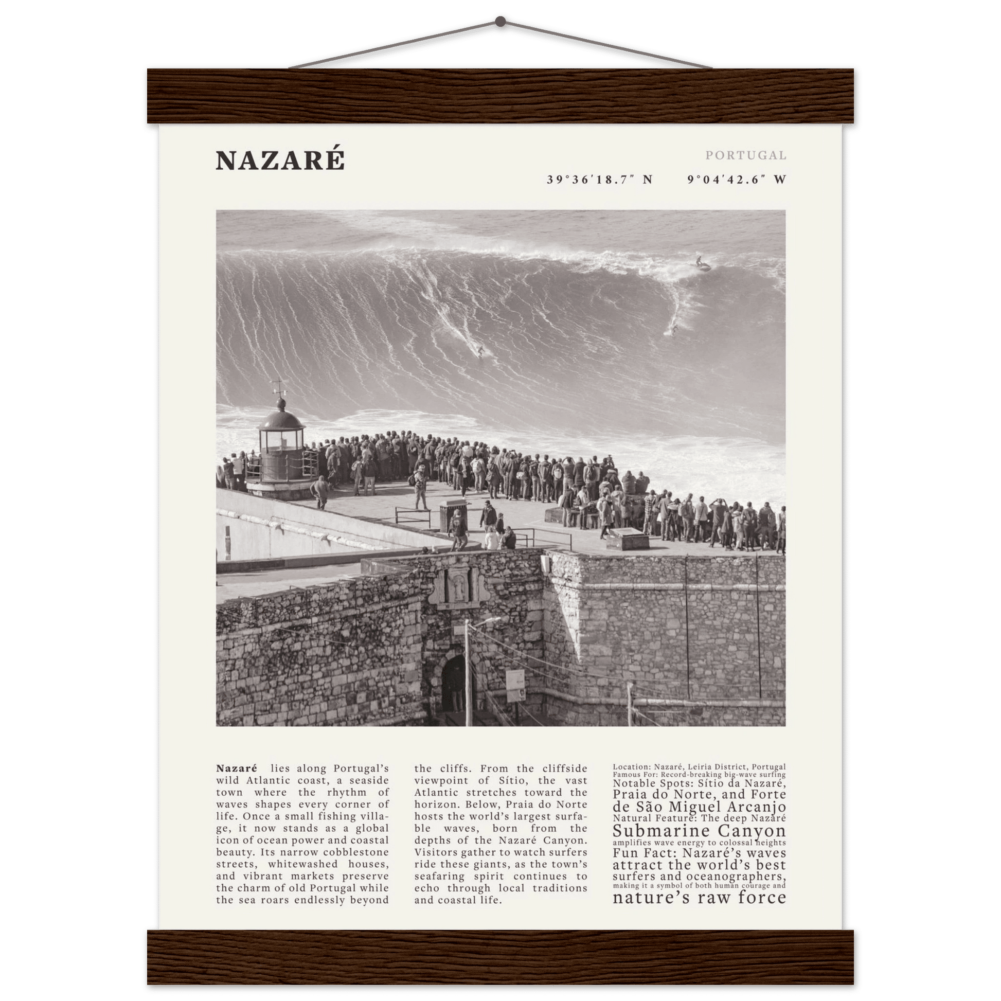 Nazaré Portugal Poster Black and White – Vintage Big Waves Surf Print (Digital & Printed Options) - Evergreen Posters