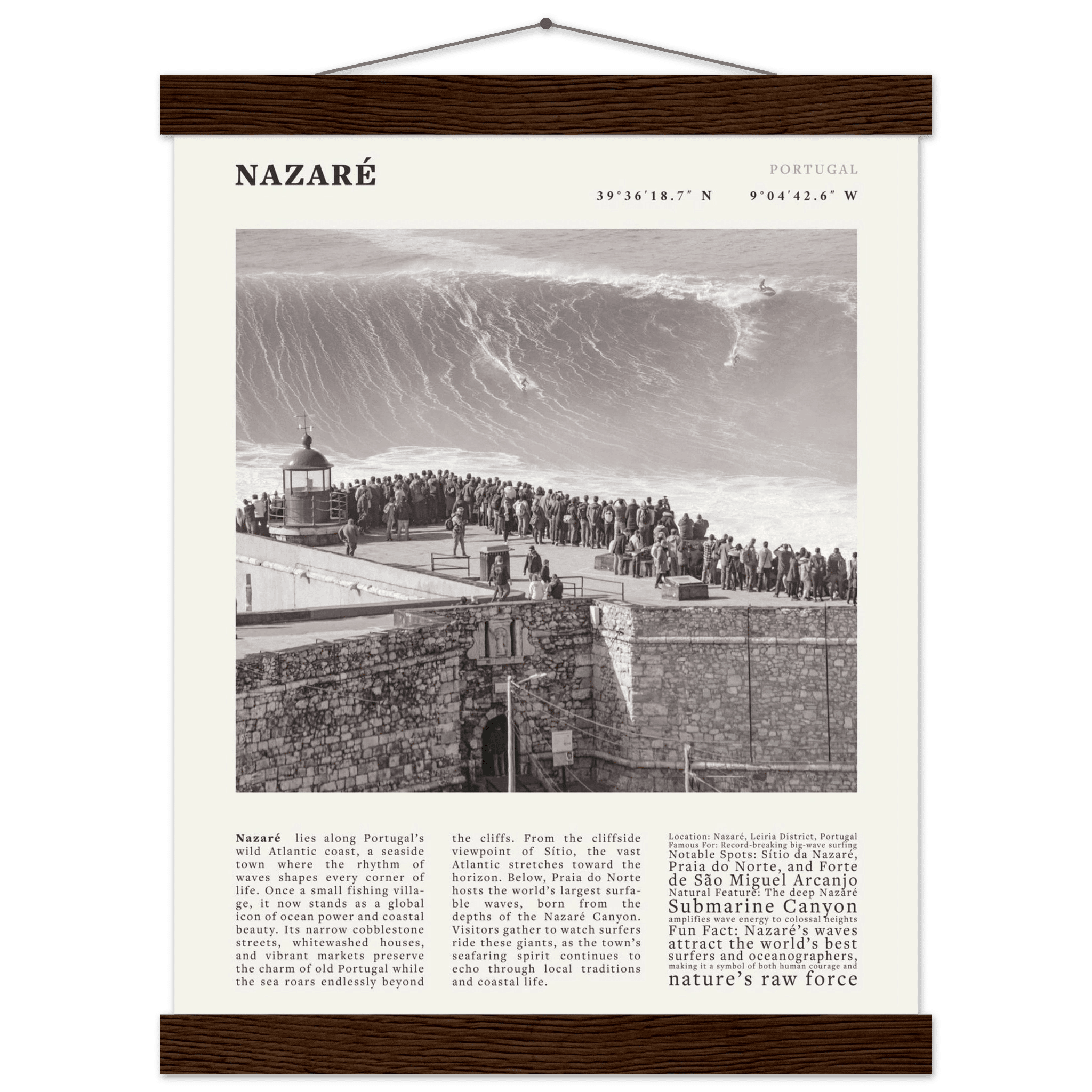 Nazaré Portugal Poster Black and White – Vintage Big Waves Surf Print (Digital & Printed Options) - Evergreen Posters