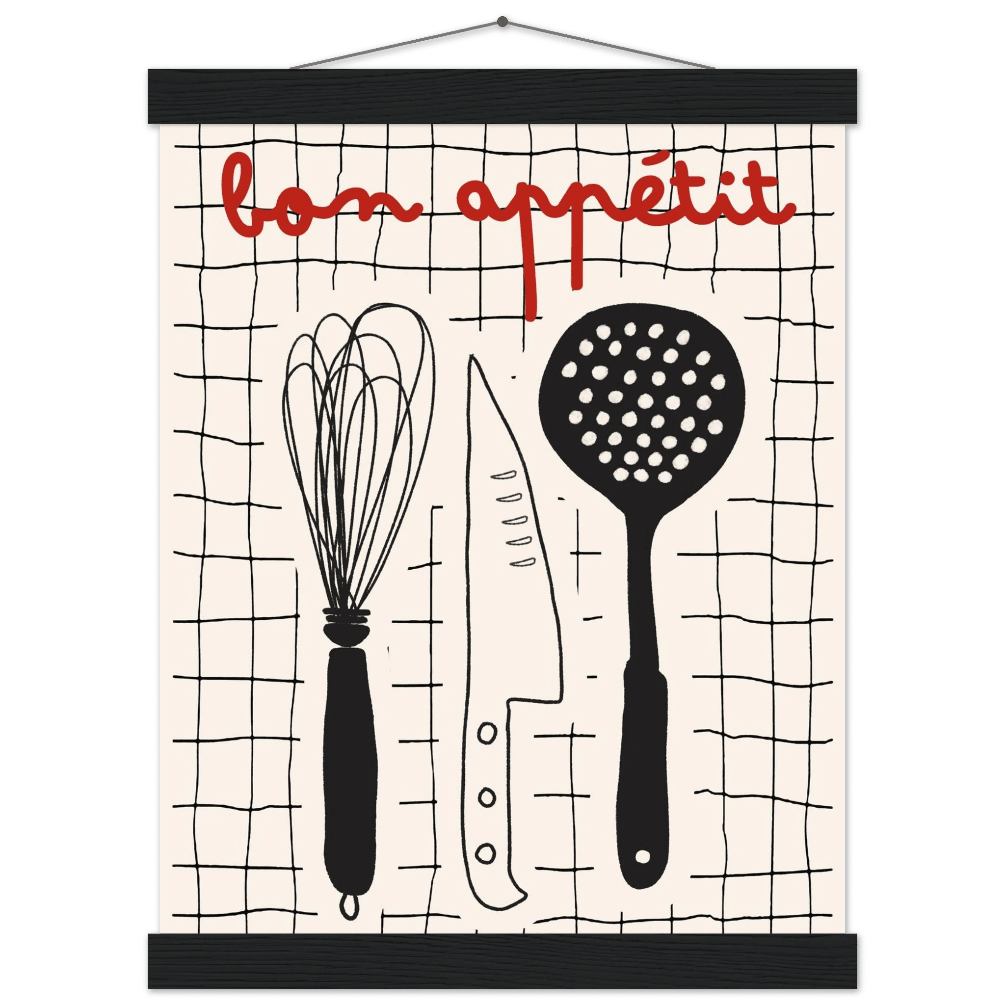 Bon Appétit French Kitchen Print | Bold Black Red Wall Art Poster - Evergreen Posters