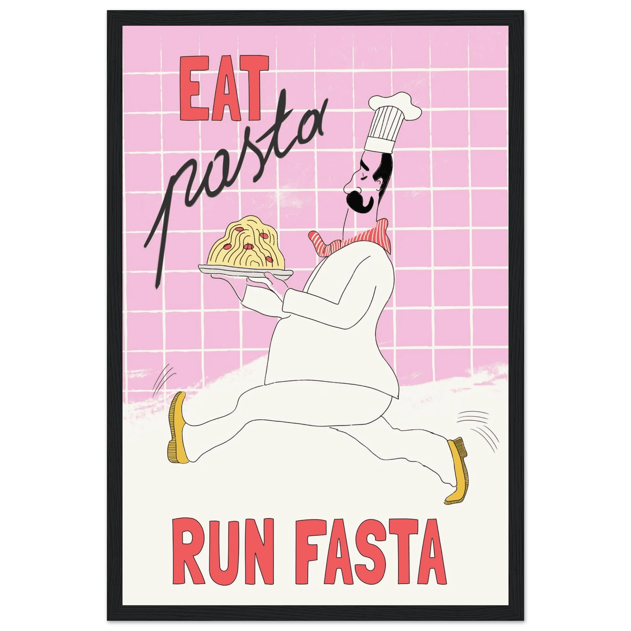 Eat Pasta Run Fasta Poster – Playful Kitchen Wall Art Print (Light Pink) - Evergreen Posters