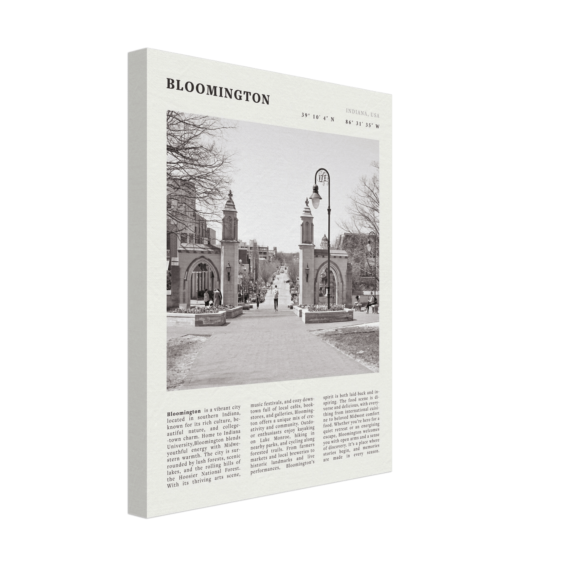 Bloomington Indiana Black and White Vintage Poster - Evergreen Posters