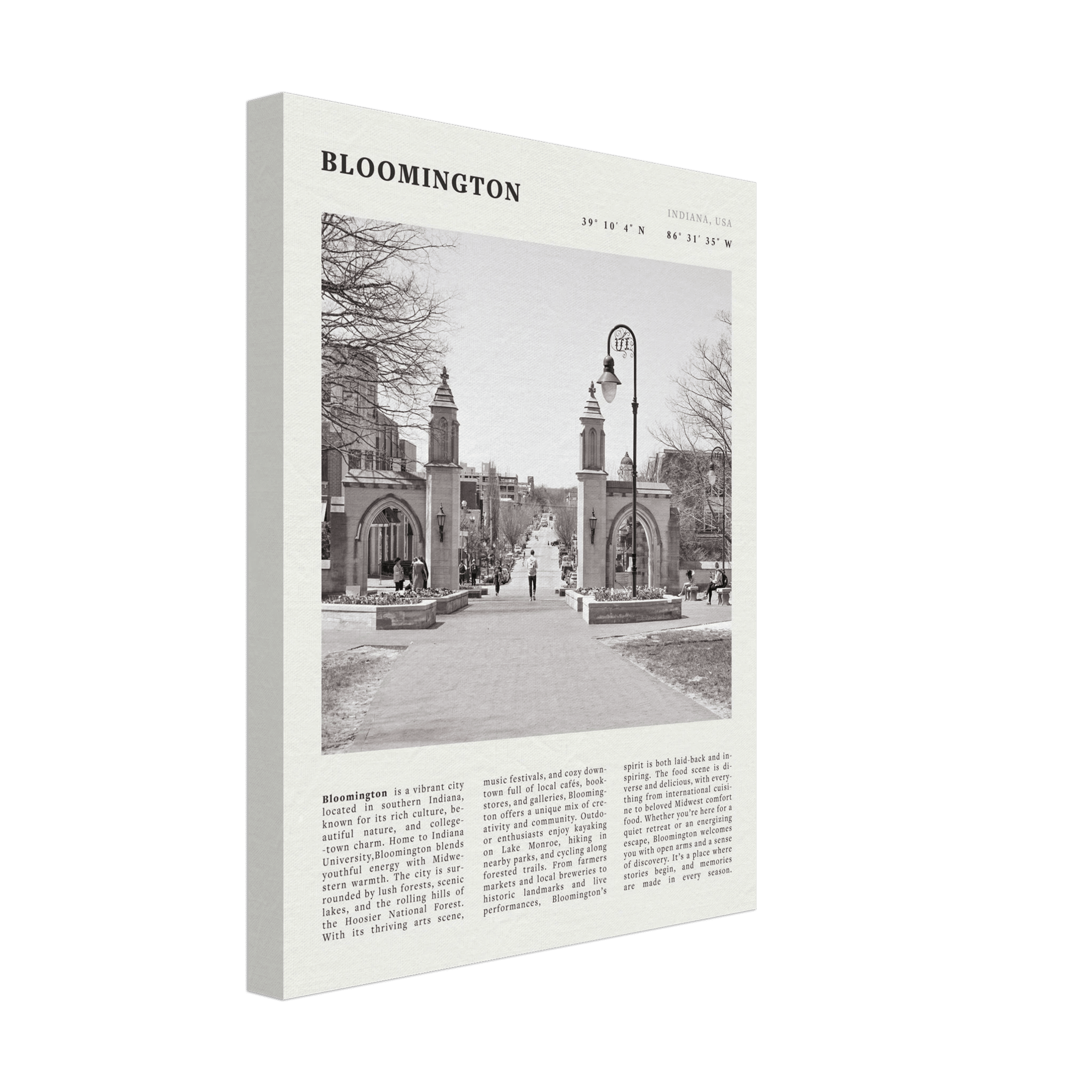 Bloomington Indiana Black and White Vintage Poster - Evergreen Posters
