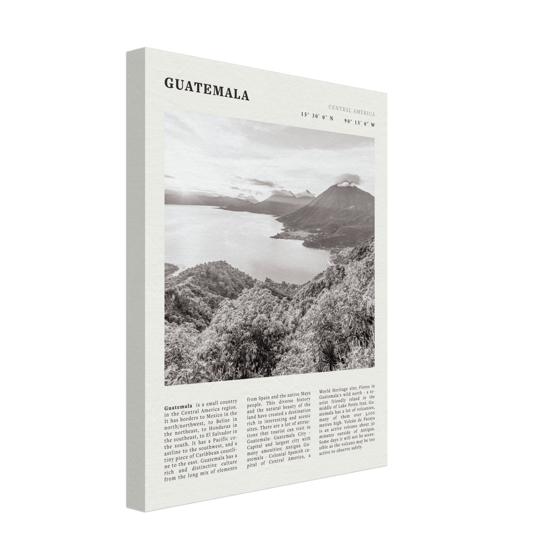 Guatemala Poster | Black & White Lake Atitlan Wall Art | Central America Travel Print - Evergreen Posters