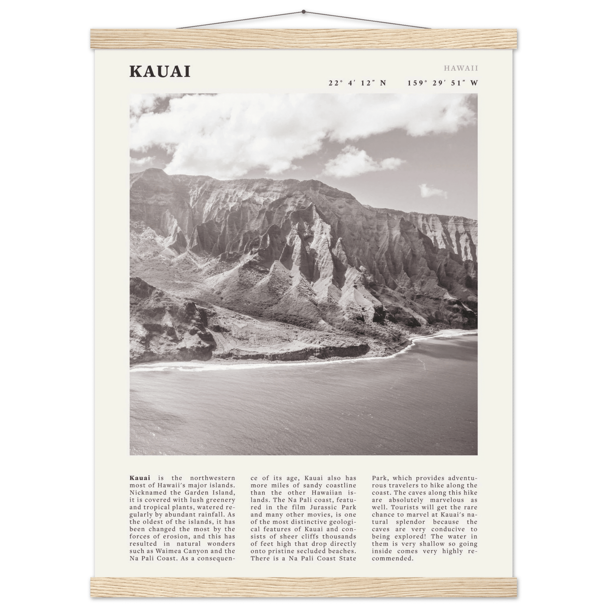 Kauai Poster | Black & White Na Pali Coast Wall Art | Hawaii Travel Print Decor - Evergreen Posters