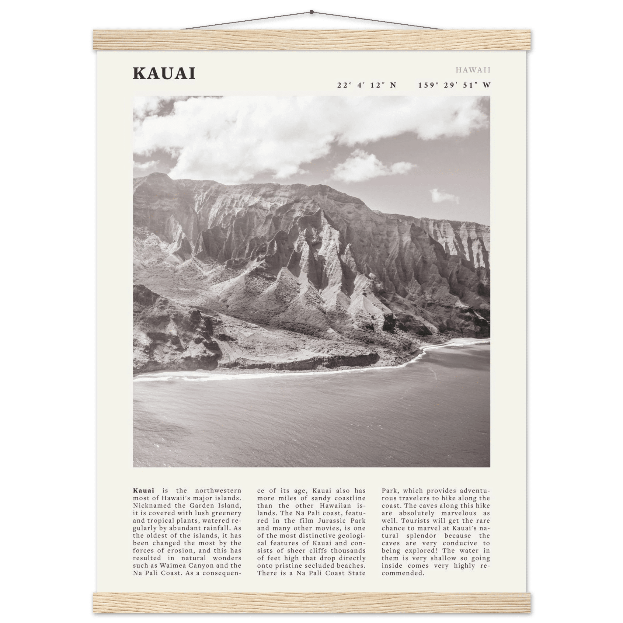 Kauai Poster | Black & White Na Pali Coast Wall Art | Hawaii Travel Print Decor - Evergreen Posters