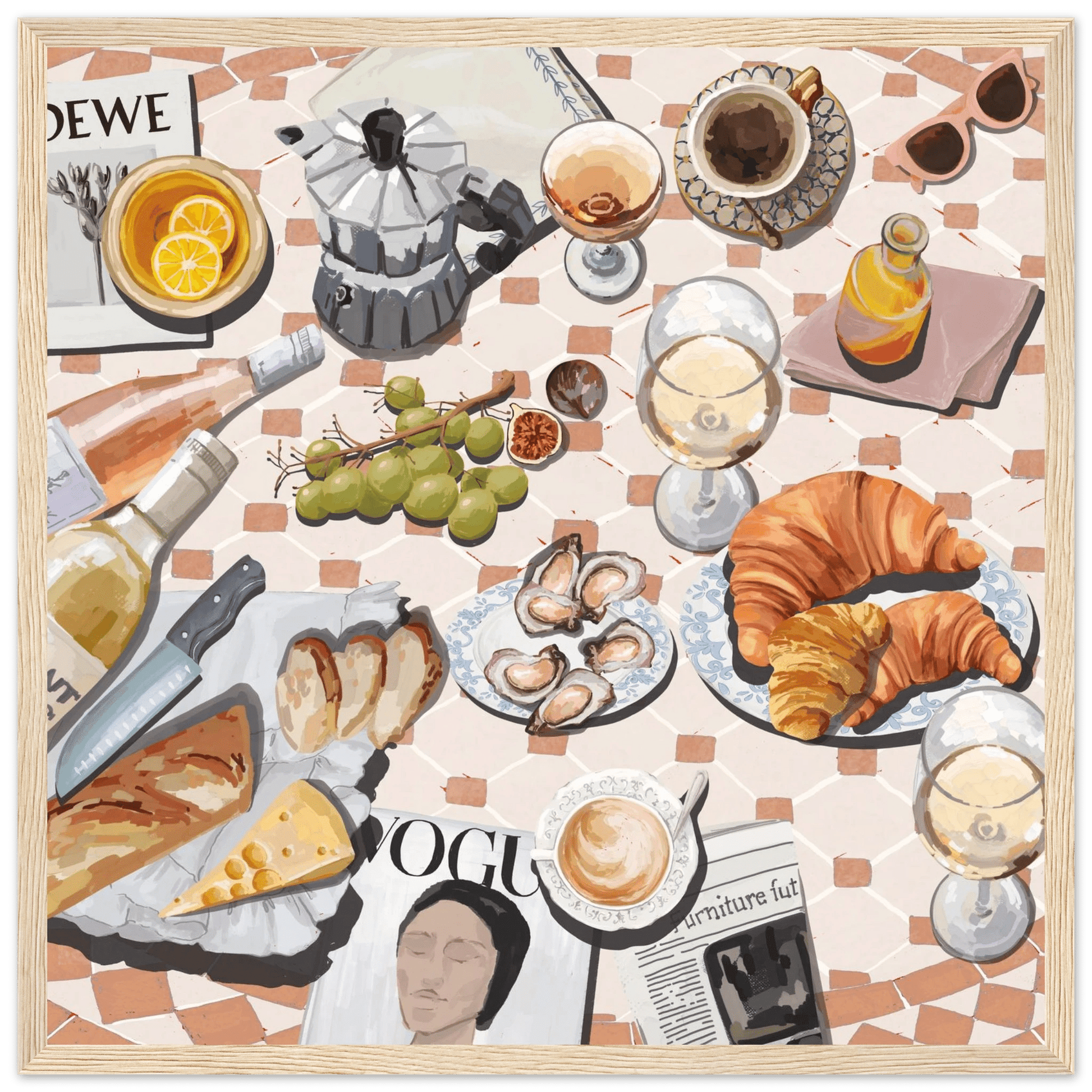 French Brunch Poster | Kitchen Decor Food Wall Art | Croissant & Coffee Square Print - Evergreen Posters - 12