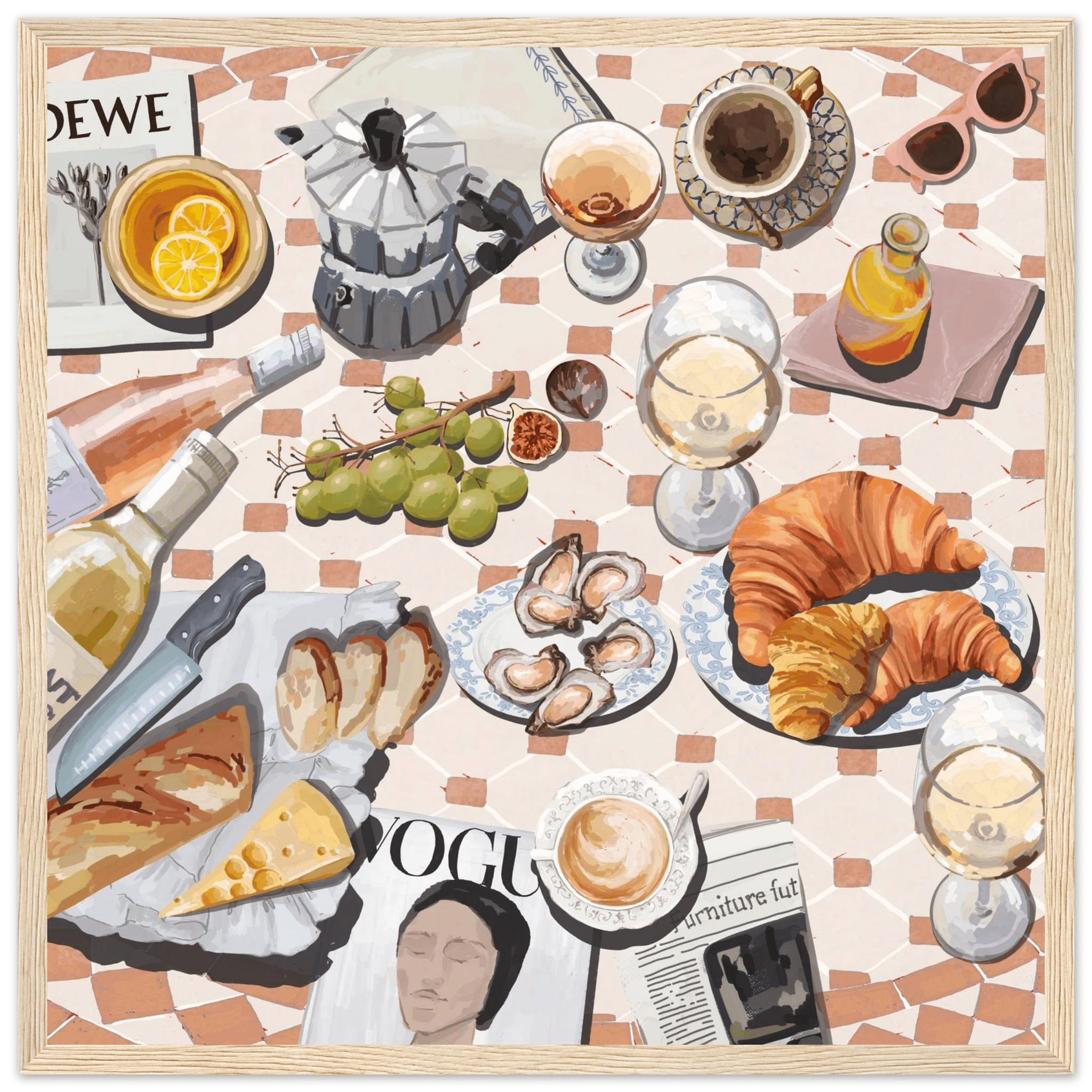 French Brunch Poster | Kitchen Decor Food Wall Art | Croissant & Coffee Square Print - Evergreen Posters - 12