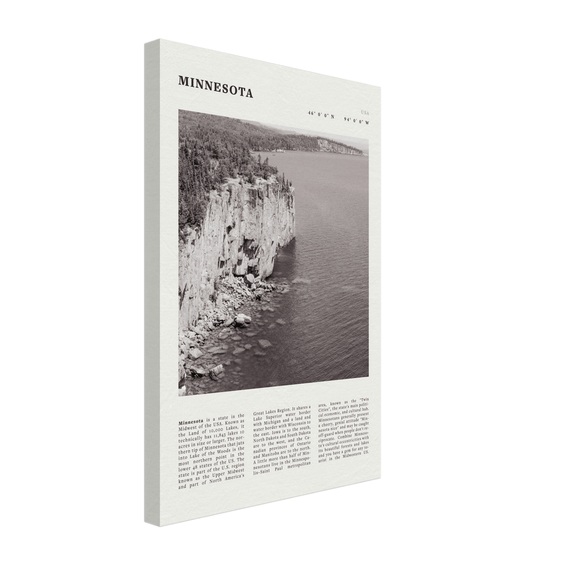 Minnesota Poster | Black & White Lake Superior Wall Art | USA Nature Travel Print - Evergreen Posters