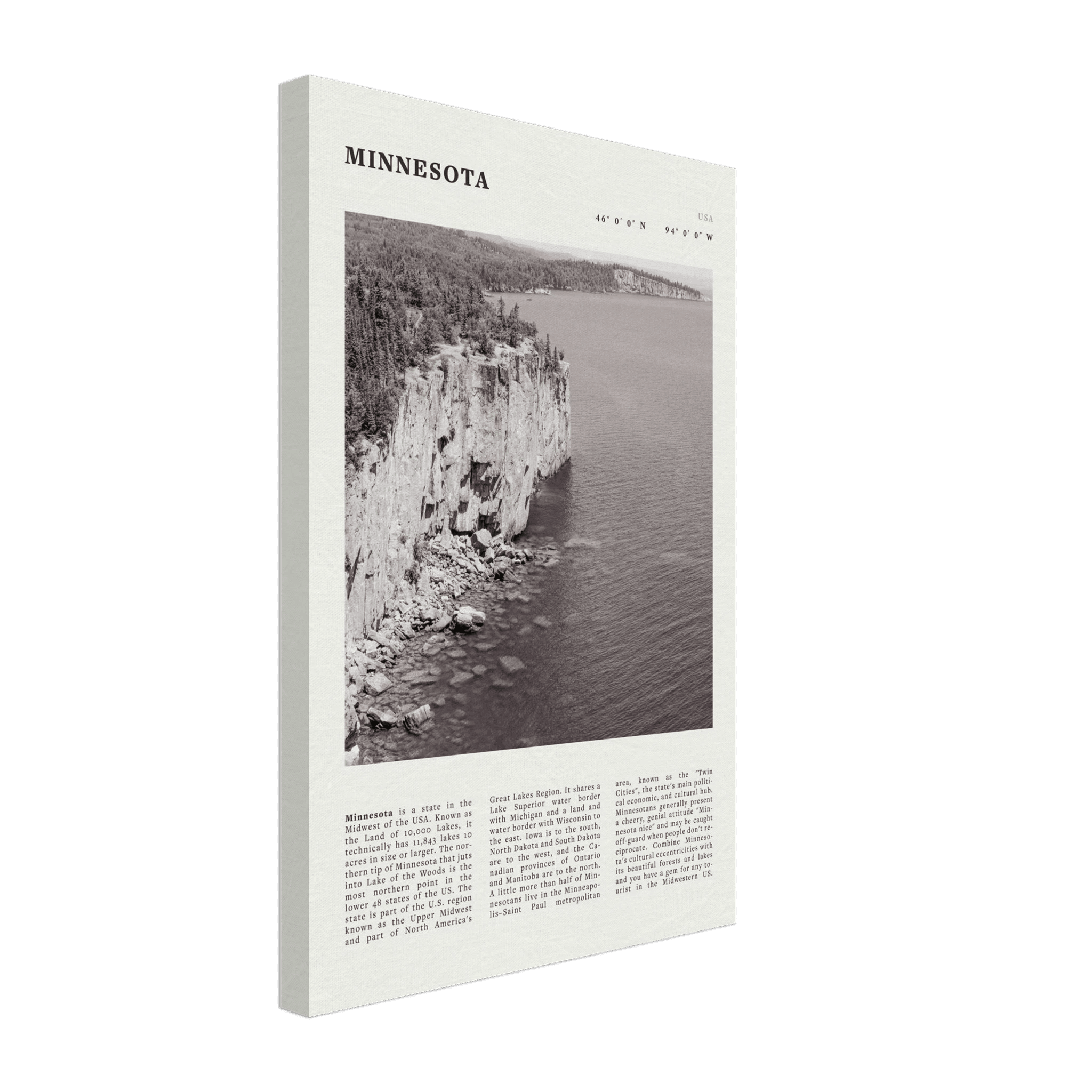 Minnesota Poster | Black & White Lake Superior Wall Art | USA Nature Travel Print - Evergreen Posters