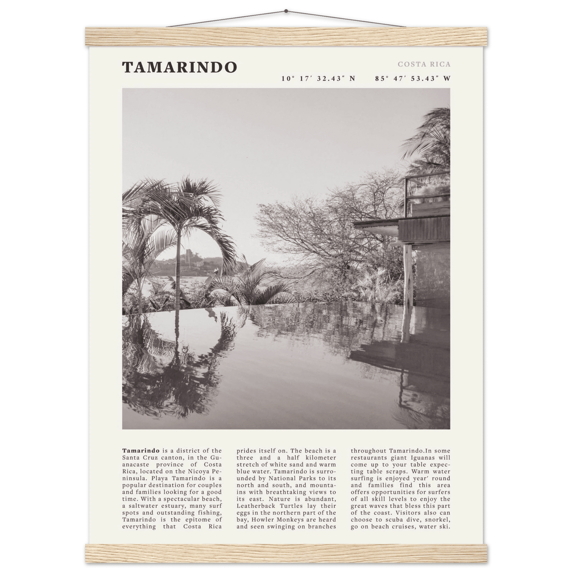 Tamarindo Poster | Black & White Costa Rica Beach Wall Art | Surf Travel Print - Evergreen Posters