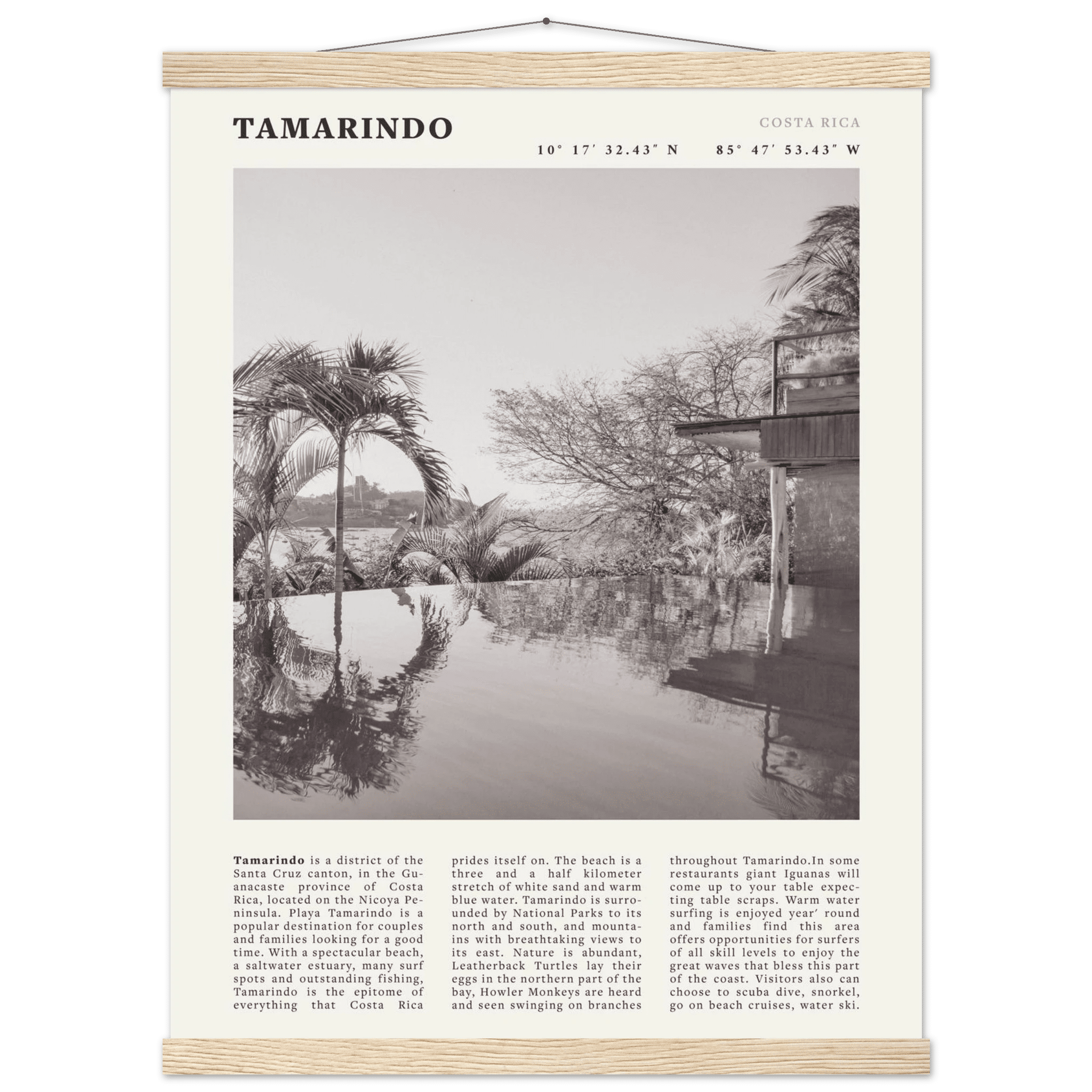 Tamarindo Poster | Black & White Costa Rica Beach Wall Art | Surf Travel Print - Evergreen Posters