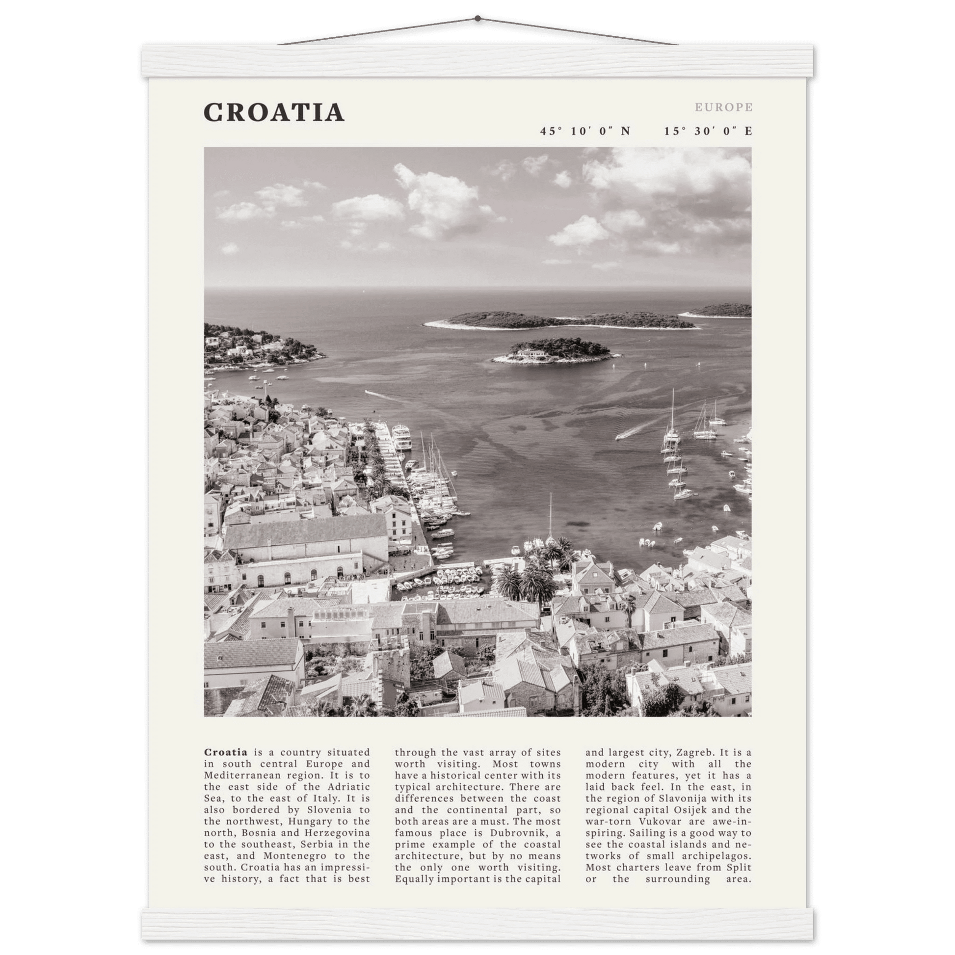 Croatia Poster | Black & White Hvar Island Wall Art | Adriatic Travel Print Decor - Evergreen Posters