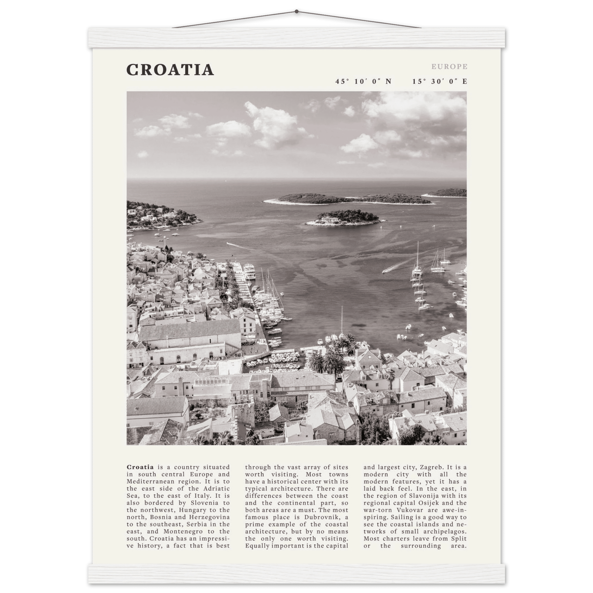 Croatia Poster | Black & White Hvar Island Wall Art | Adriatic Travel Print Decor - Evergreen Posters