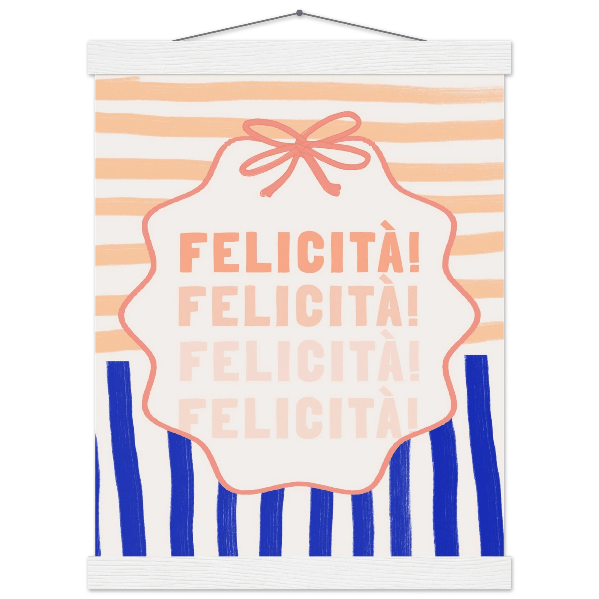 Felicità Italian Happiness Quote Print | Coquette Stripe Wall Art - Evergreen Posters