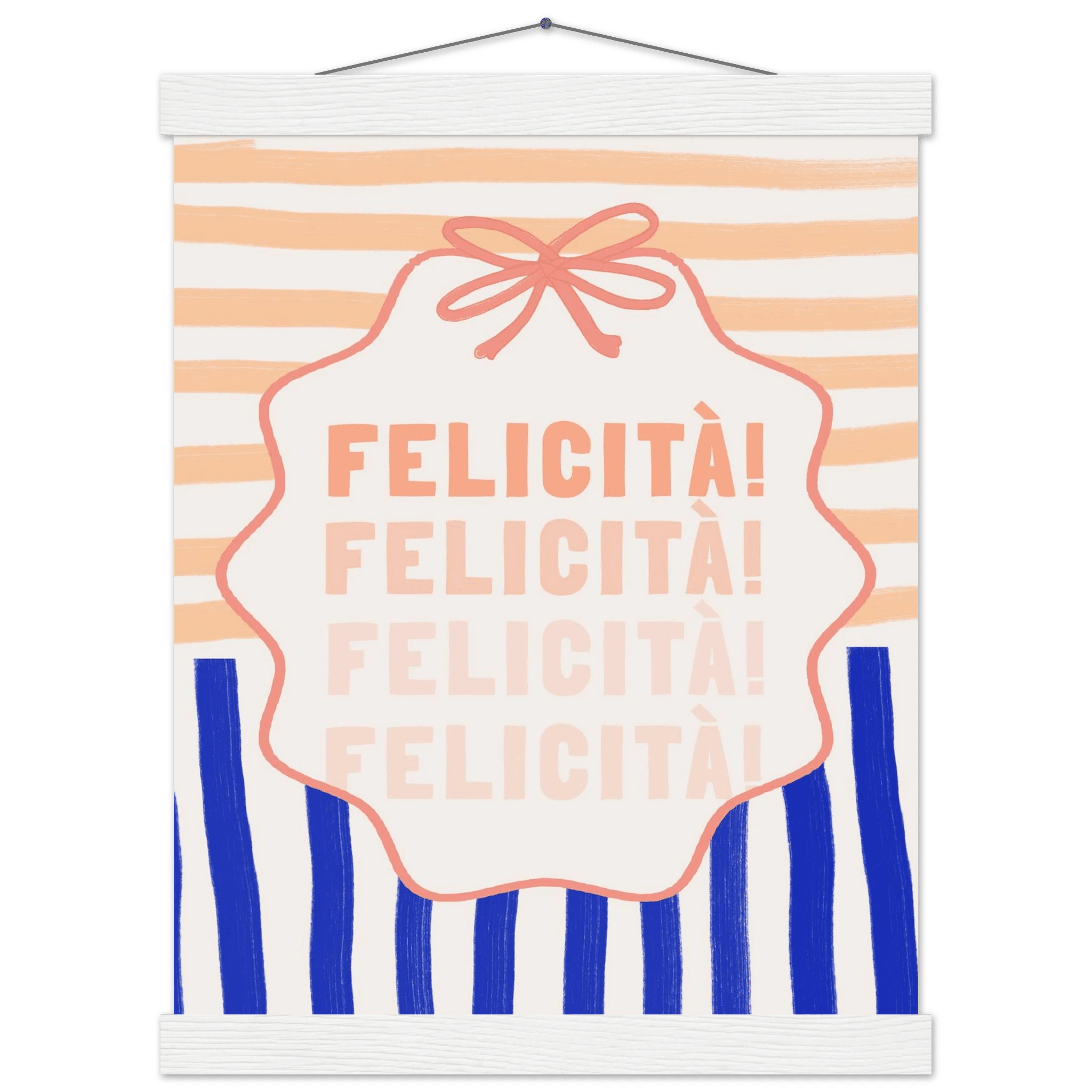 Felicità Italian Happiness Quote Print | Coquette Stripe Wall Art - Evergreen Posters