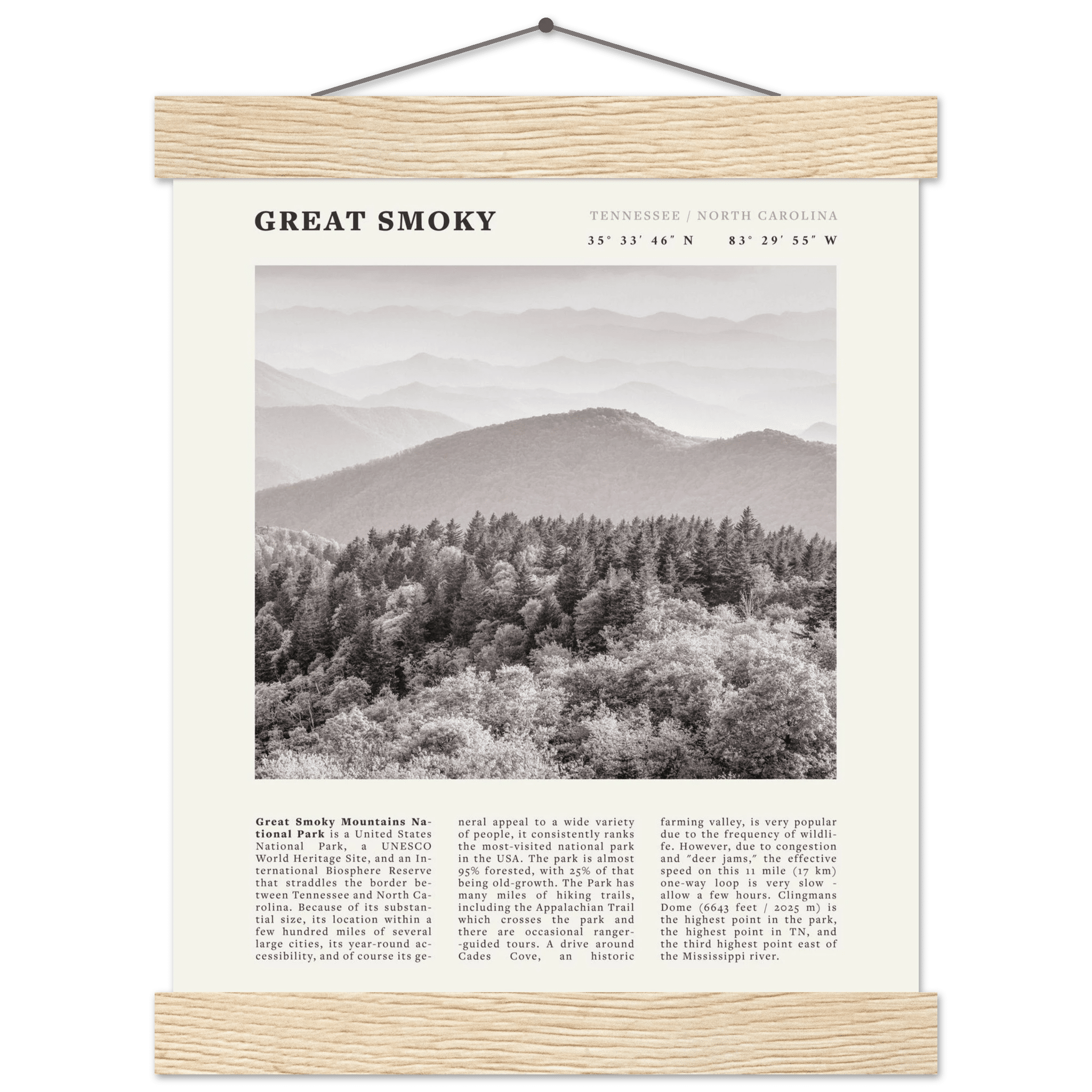 Great Smoky Mountains Poster | Black & White National Park Wall Art | Tennessee Print - Evergreen Posters