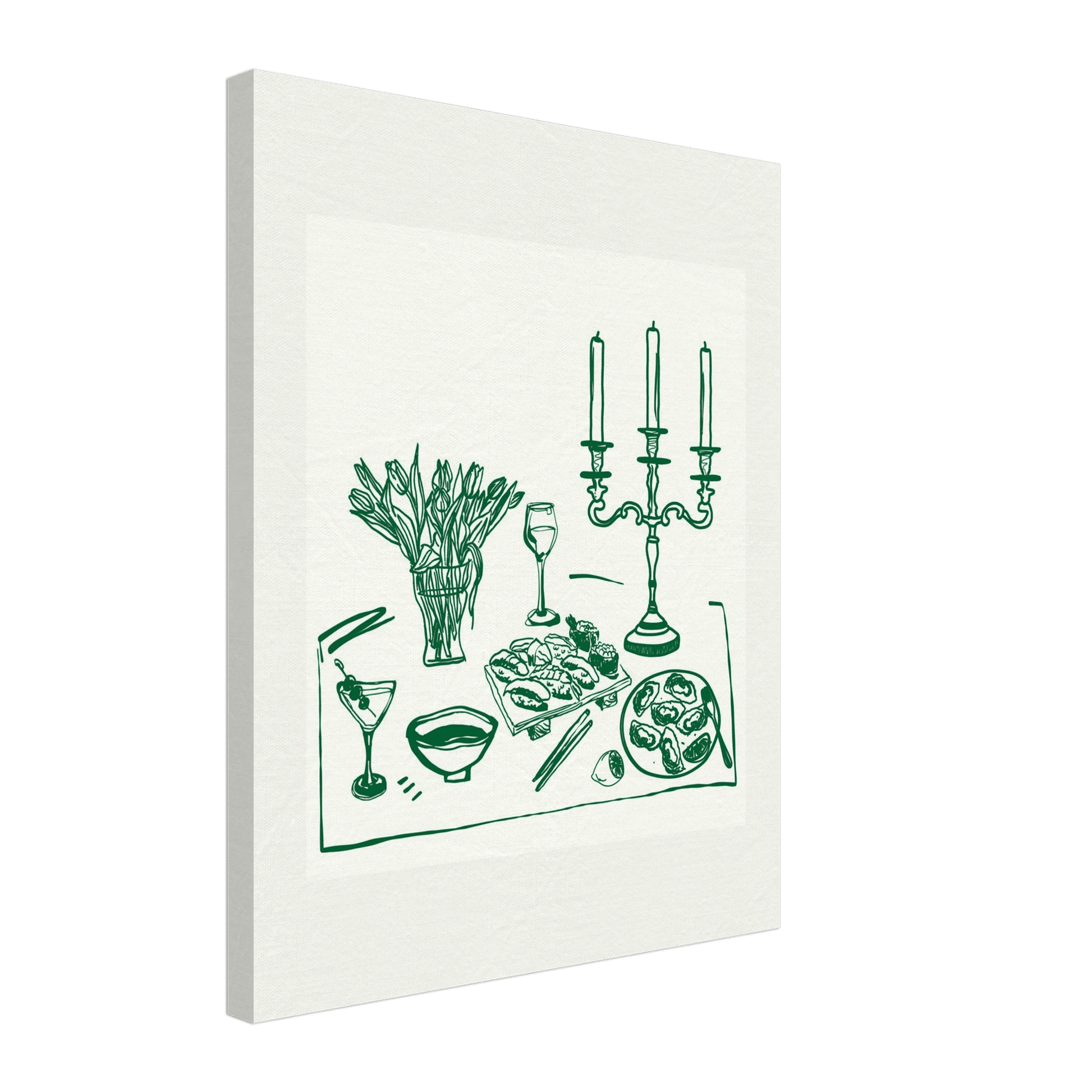 Fine Dining Table Print | Green Line Art Kitchen Wall Art | Elegant Dining Room Poster - Evergreen Posters