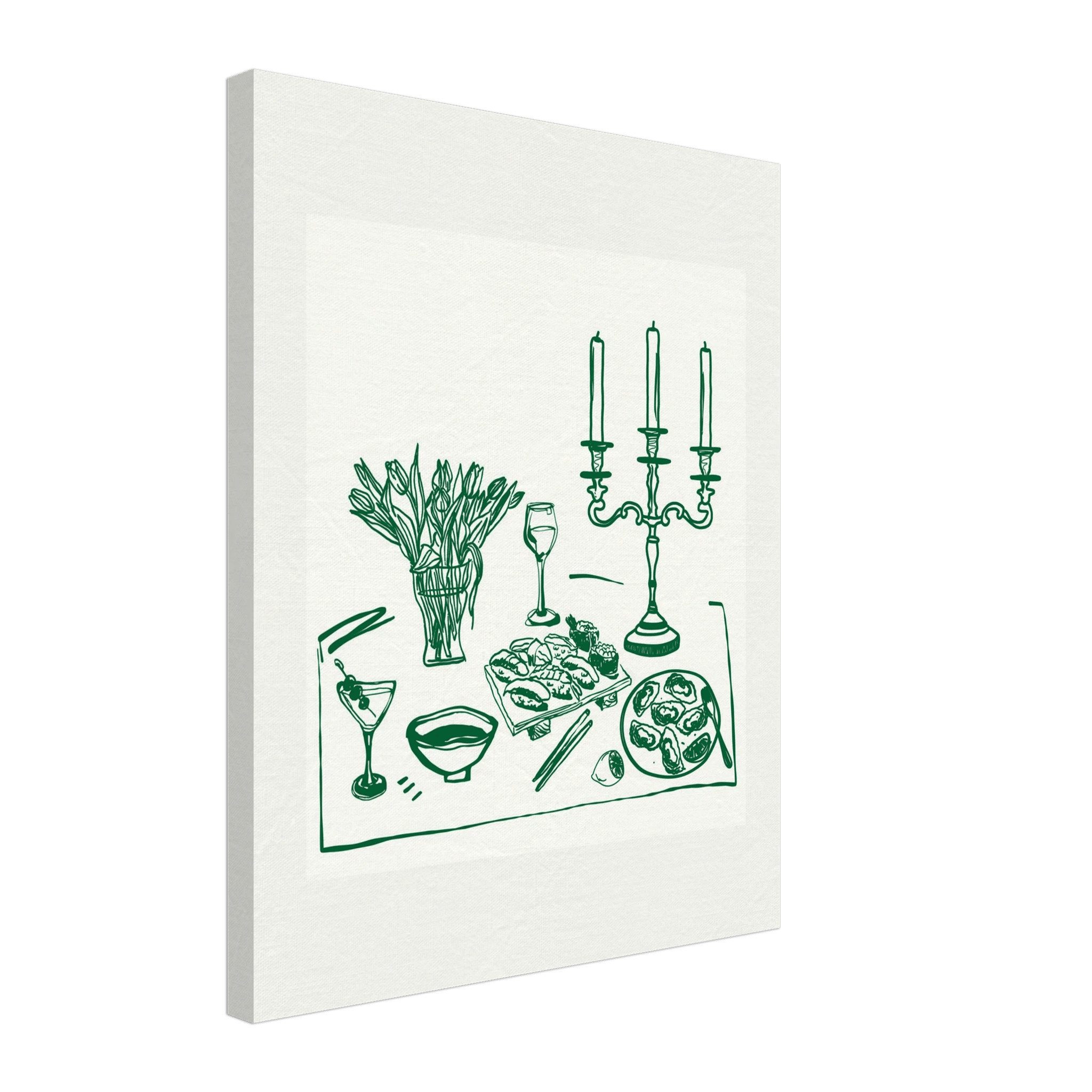 Fine Dining Table Print | Green Line Art Kitchen Wall Art | Elegant Dining Room Poster - Evergreen Posters
