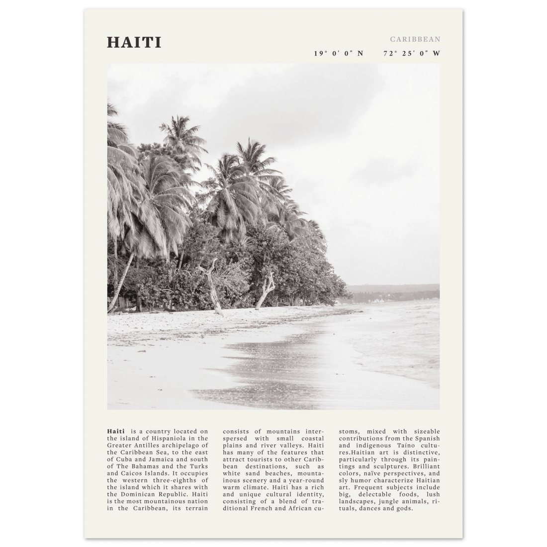 Haiti Poster | Black & White Caribbean Beach Wall Art | Tropical Travel Print - Evergreen Posters