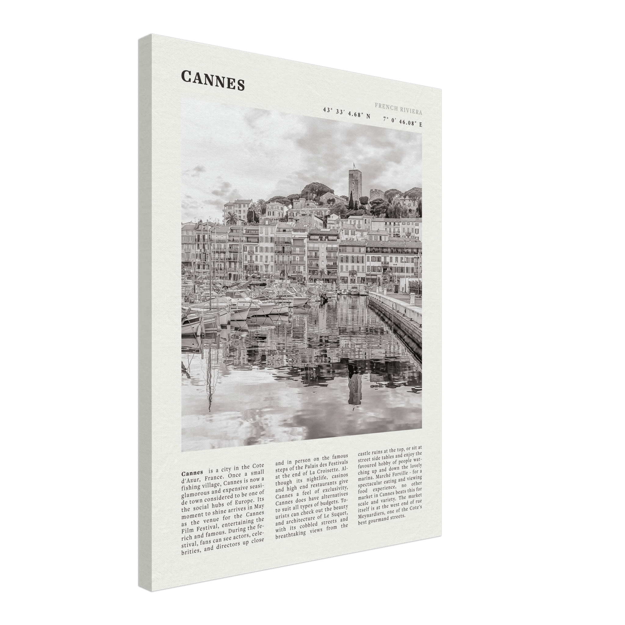 Cannes Poster | Black & White French Riviera Wall Art | France Travel Print - Evergreen Posters