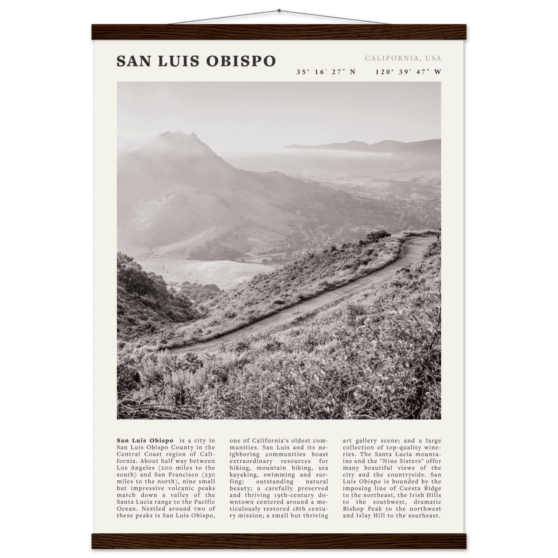 San Luis Obispo Poster | Black & White California Wall Art | SLO Travel Print - Evergreen Posters