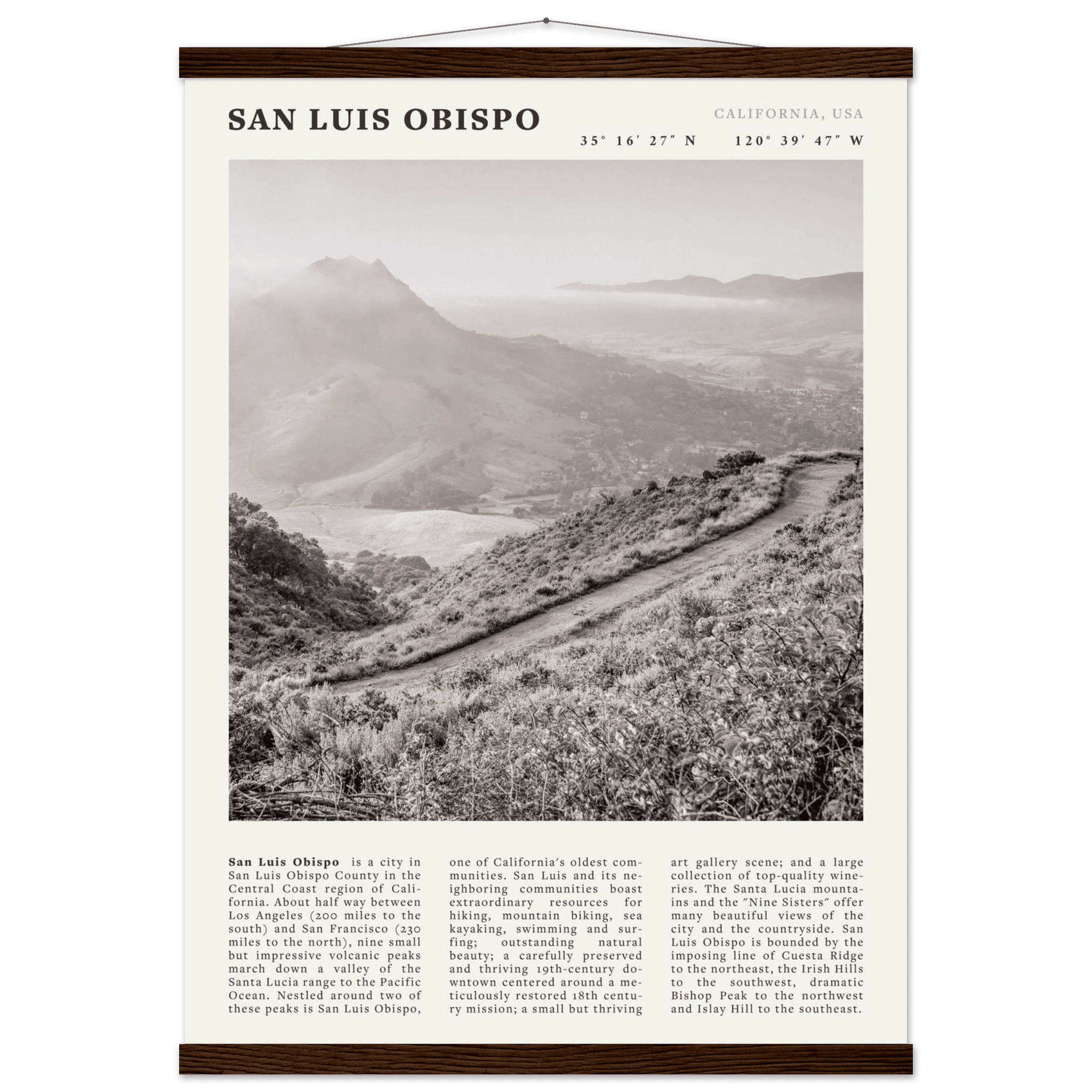 San Luis Obispo Poster | Black & White California Wall Art | SLO Travel Print - Evergreen Posters