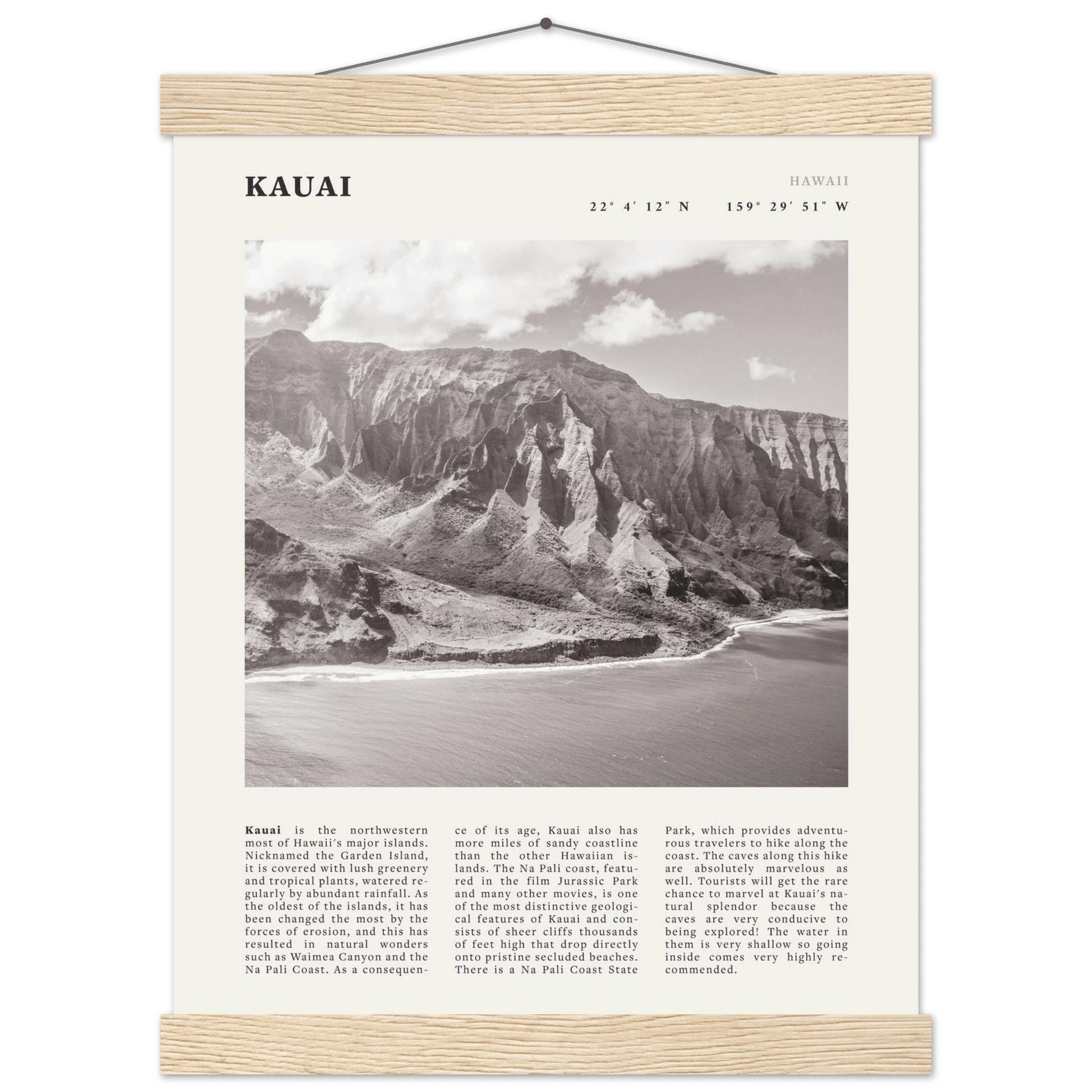 Kauai Poster | Black & White Na Pali Coast Wall Art | Hawaii Travel Print Decor - Evergreen Posters