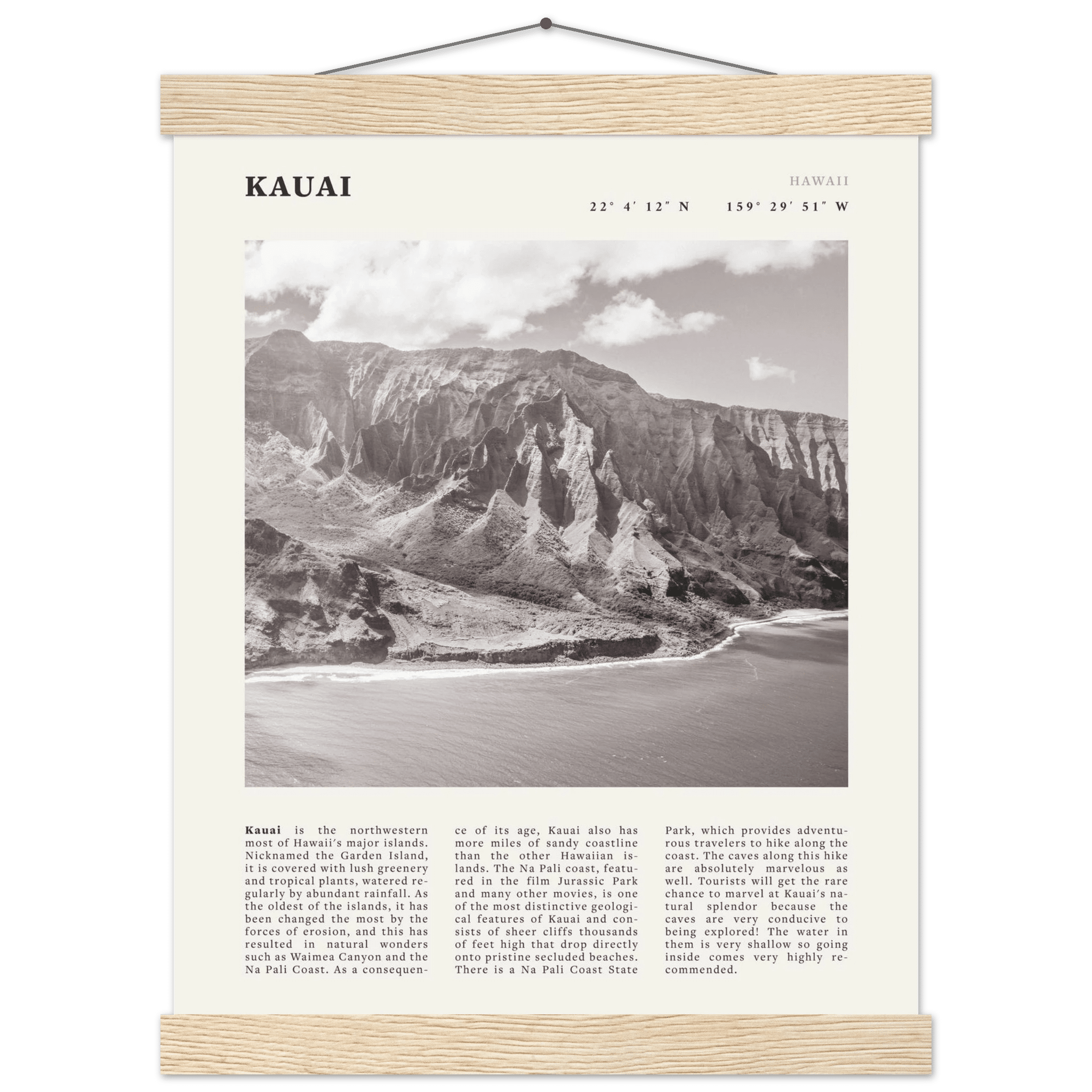Kauai Poster | Black & White Na Pali Coast Wall Art | Hawaii Travel Print Decor - Evergreen Posters