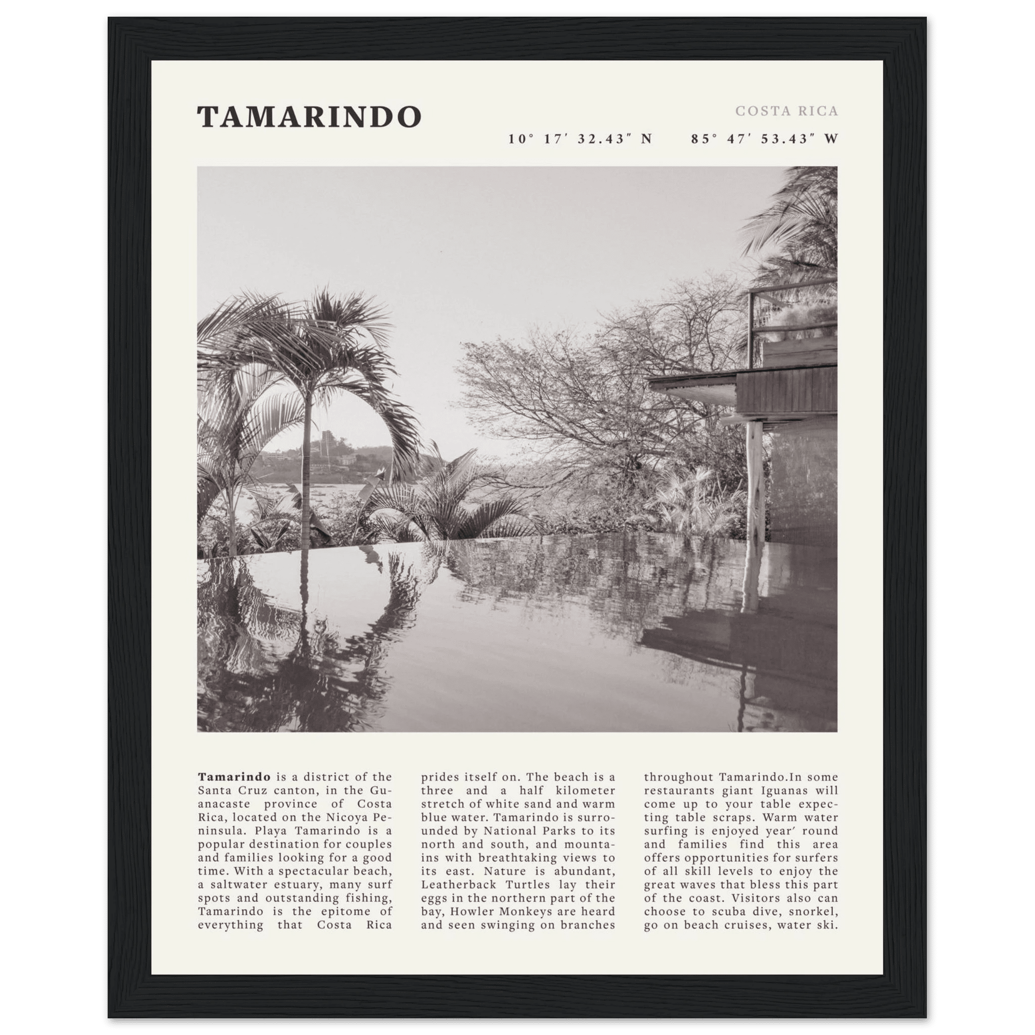Tamarindo Poster | Black & White Costa Rica Beach Wall Art | Surf Travel Print - Evergreen Posters