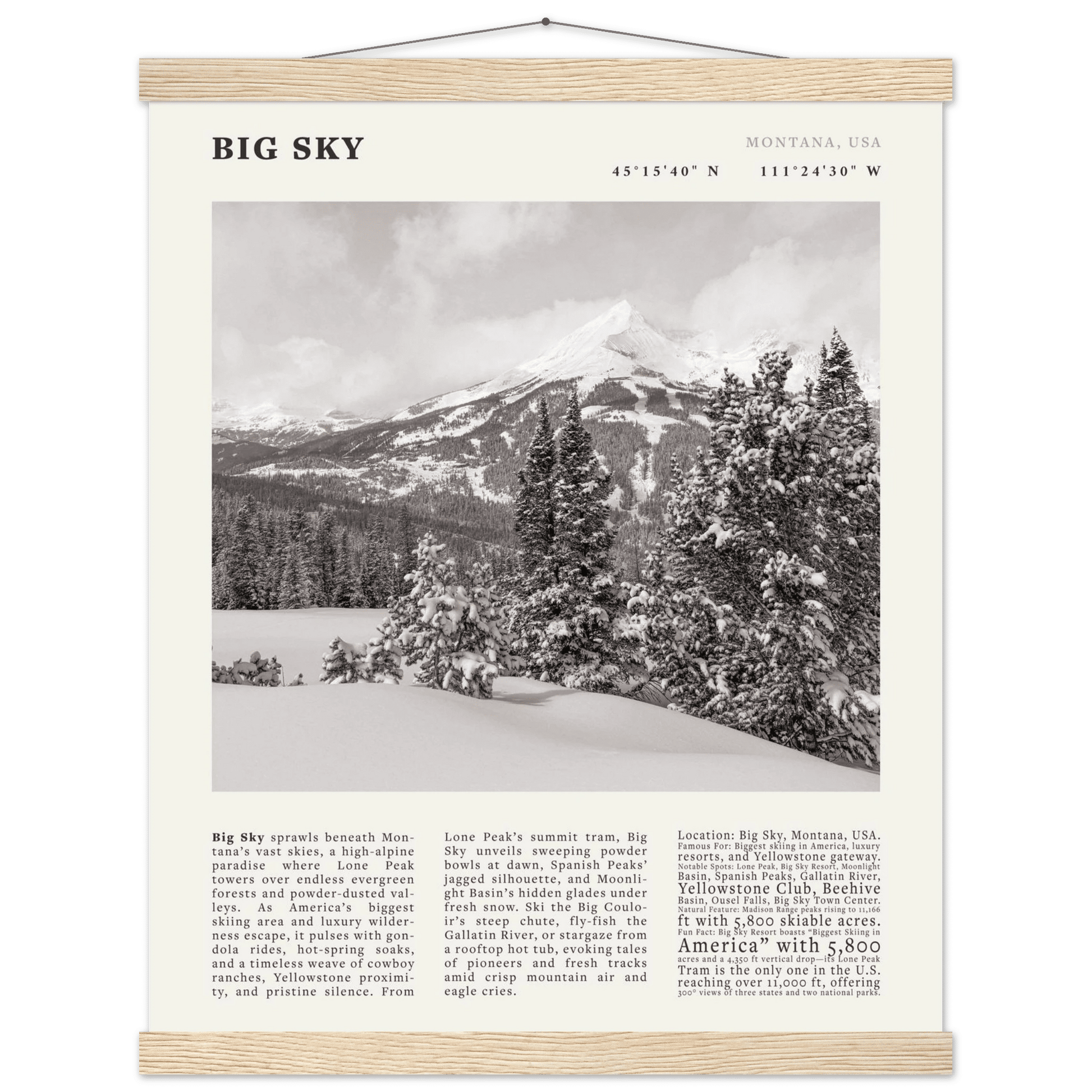 Big Sky Montana Poster Black and White – Vintage Lone Peak Ski Resort Print (Digital & Printed Options) - Evergreen Posters