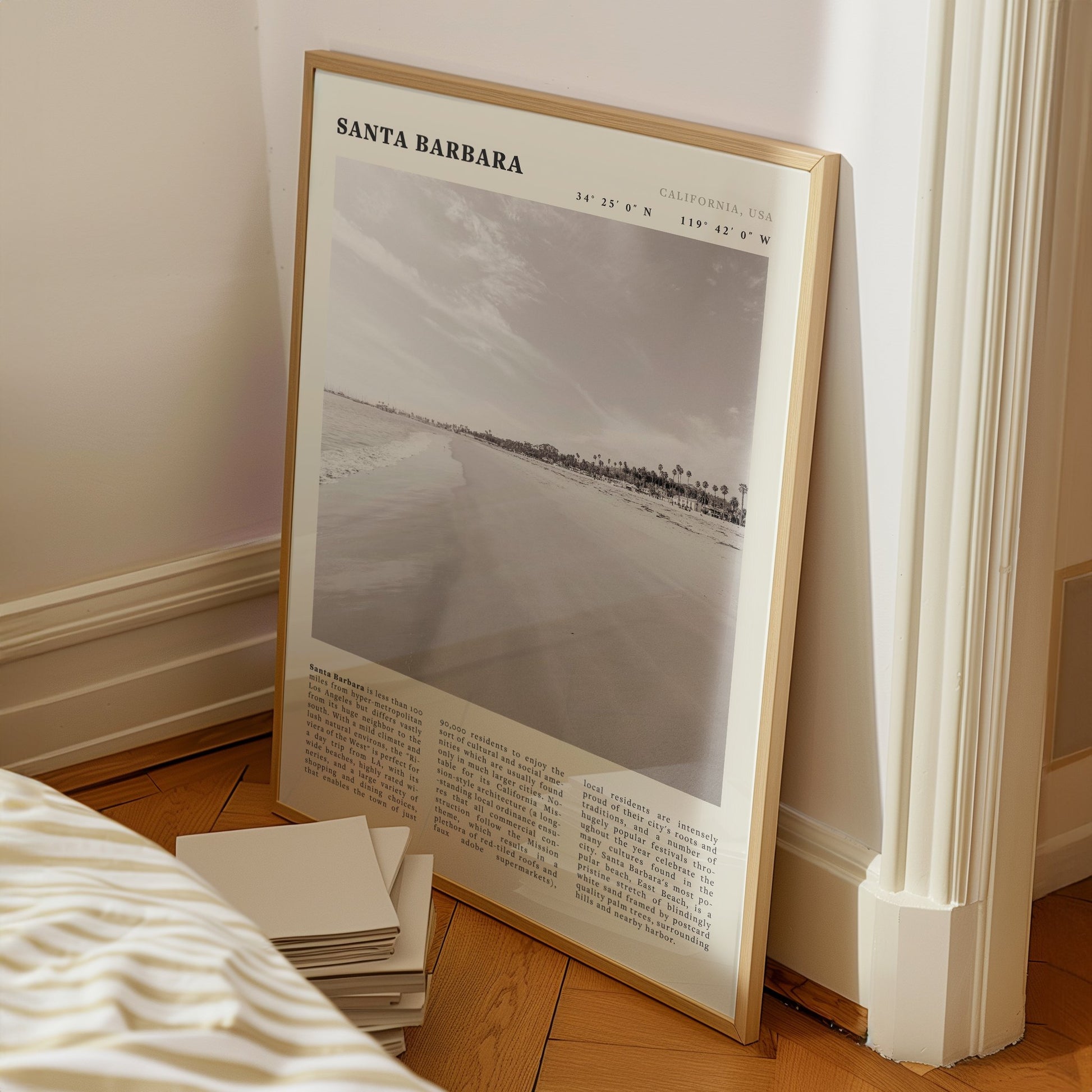 Santa Barbara Poster | Black & White California Beach Wall Art | CA Travel Print - Evergreen Posters