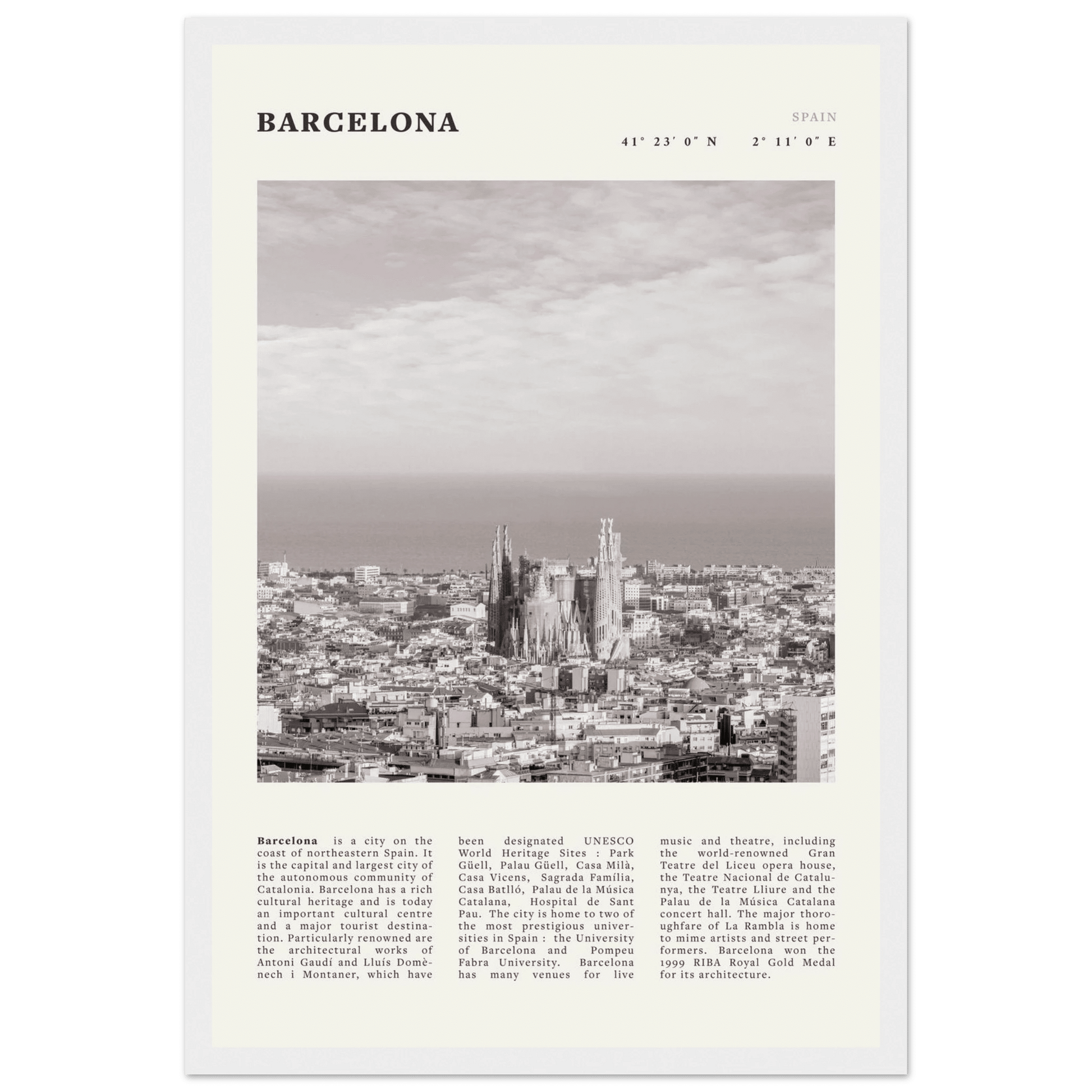 Barcelona Poster | Black & White Sagrada Familia Wall Art | Spain Travel Print - Evergreen Posters