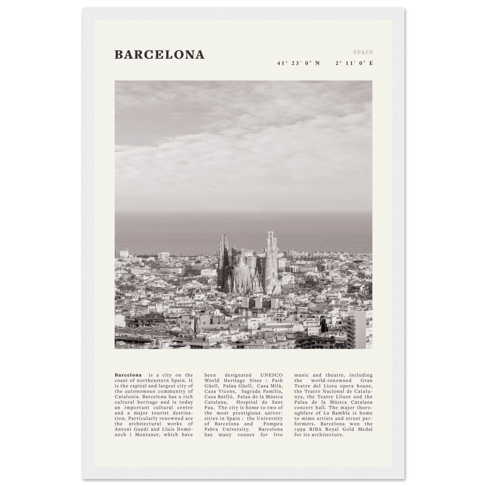 Barcelona Poster | Black & White Sagrada Familia Wall Art | Spain Travel Print - Evergreen Posters