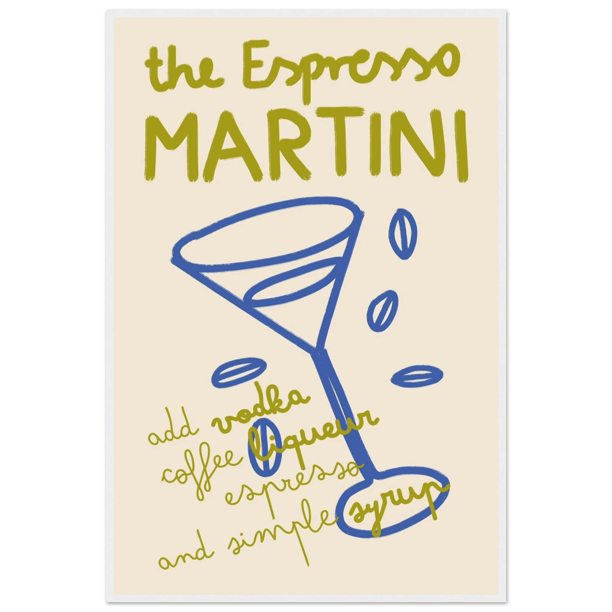 Espresso Martini Print | Cocktail Recipe Wall Art | Kitchen Bar Poster - Evergreen Posters