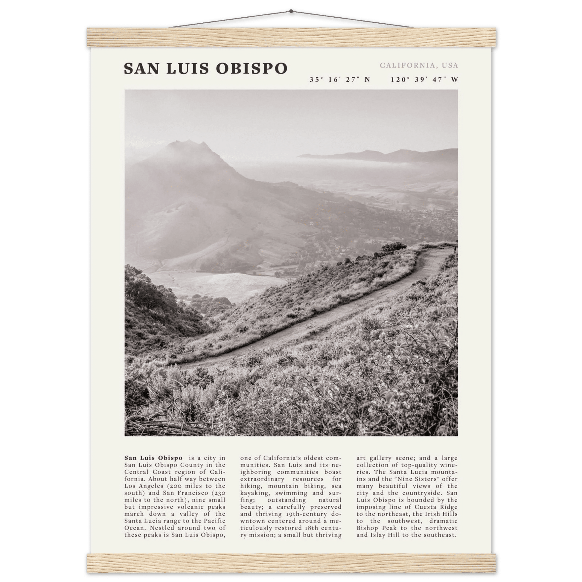 San Luis Obispo Poster | Black & White California Wall Art | SLO Travel Print - Evergreen Posters