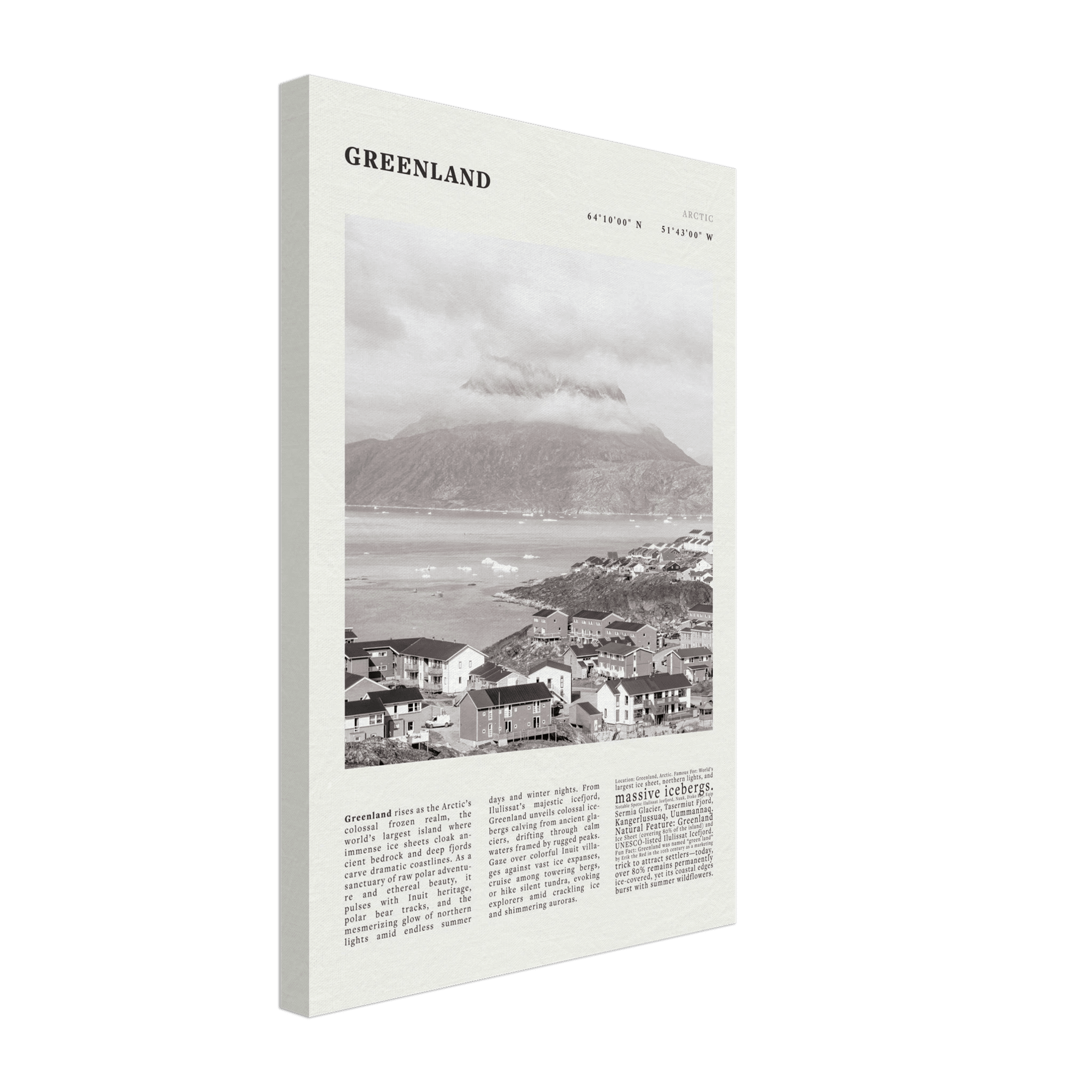 Greenland Poster Black and White – Vintage Arctic Fjord Landscape Print (Digital & Printed Options) - Evergreen Posters